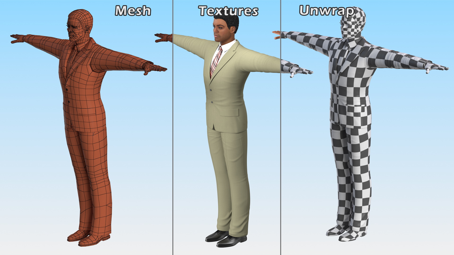 3D Light Skin Afro American Businessman T Pose model