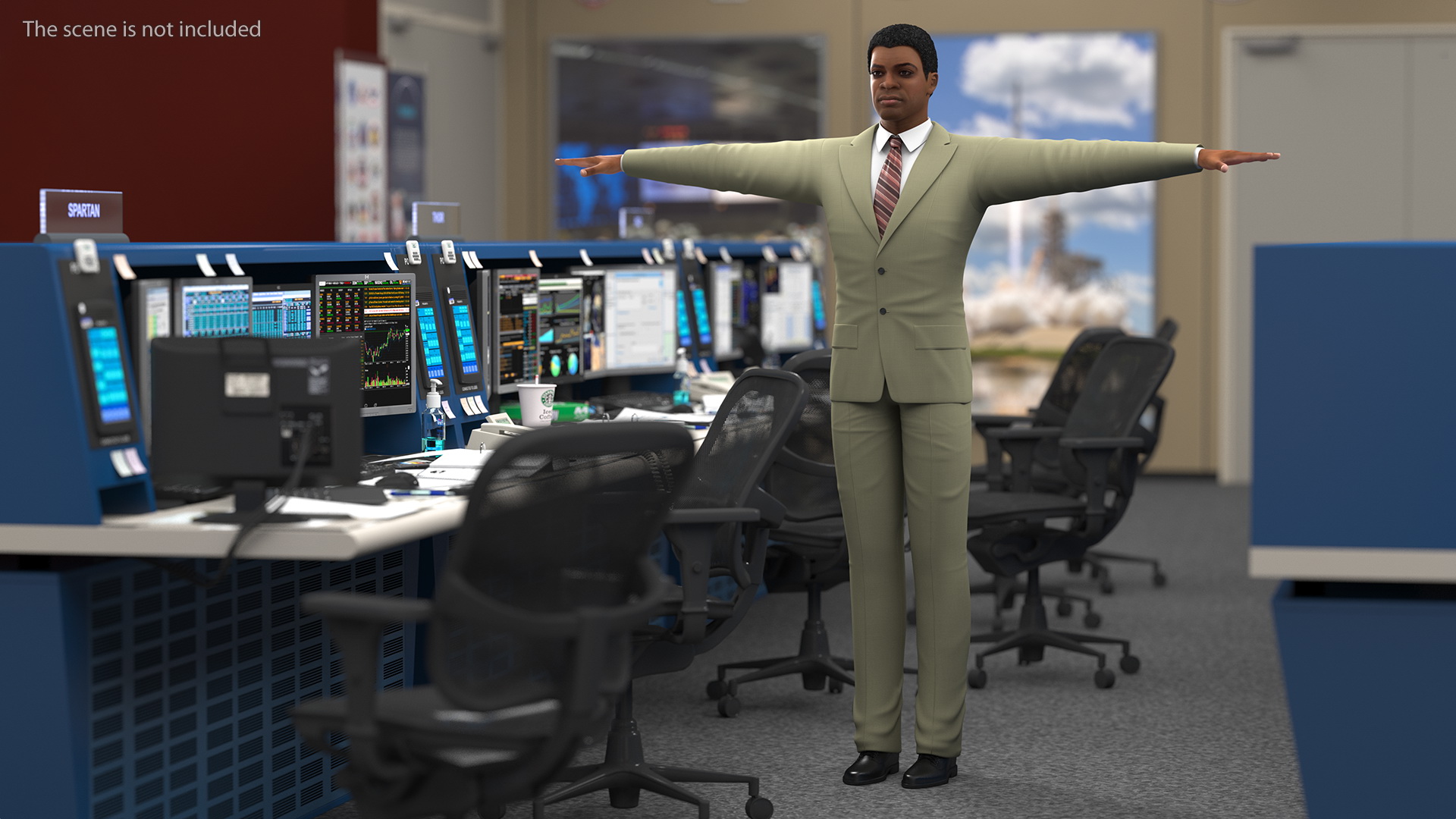 3D Light Skin Afro American Businessman T Pose model