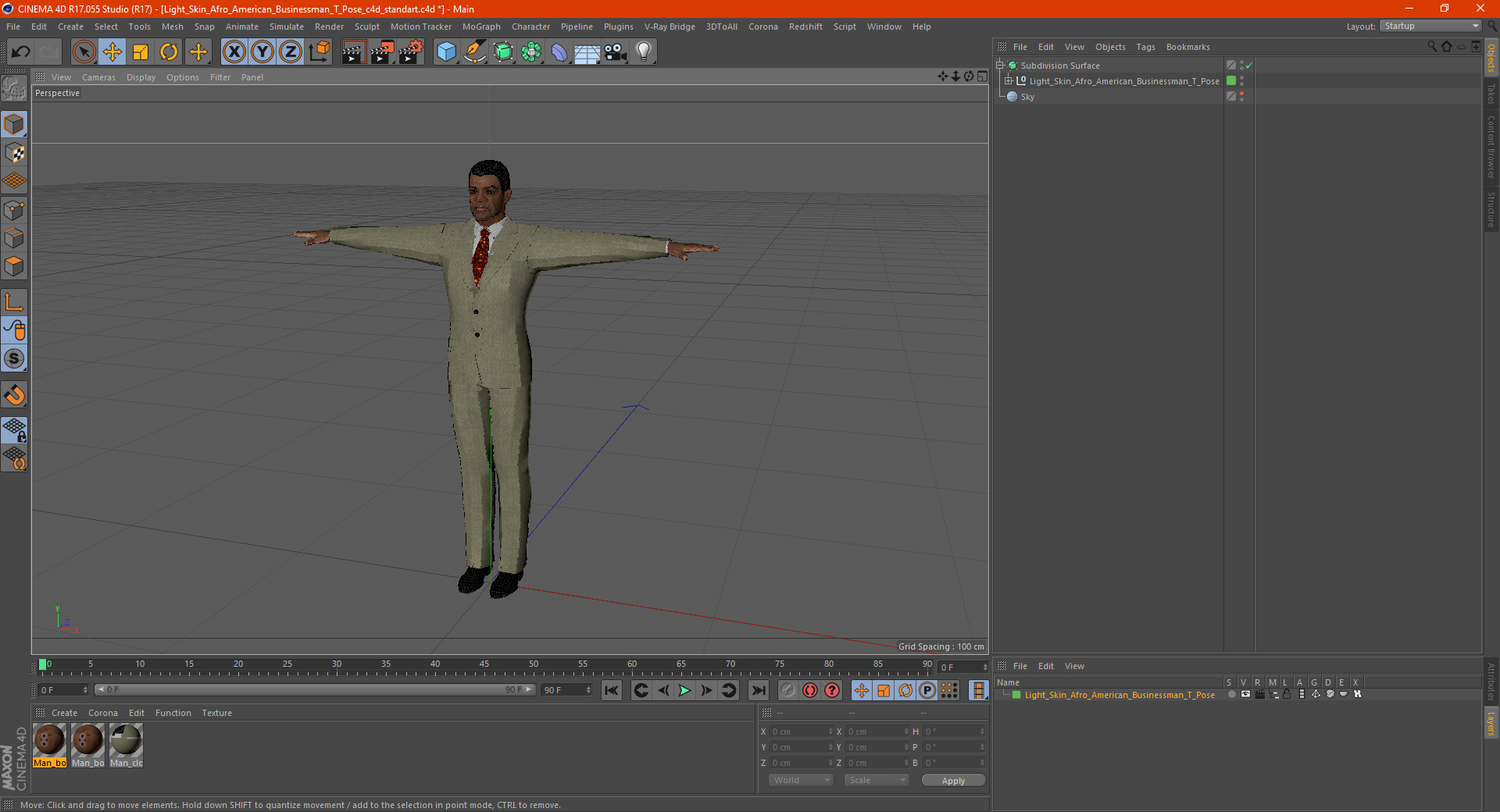 3D Light Skin Afro American Businessman T Pose model