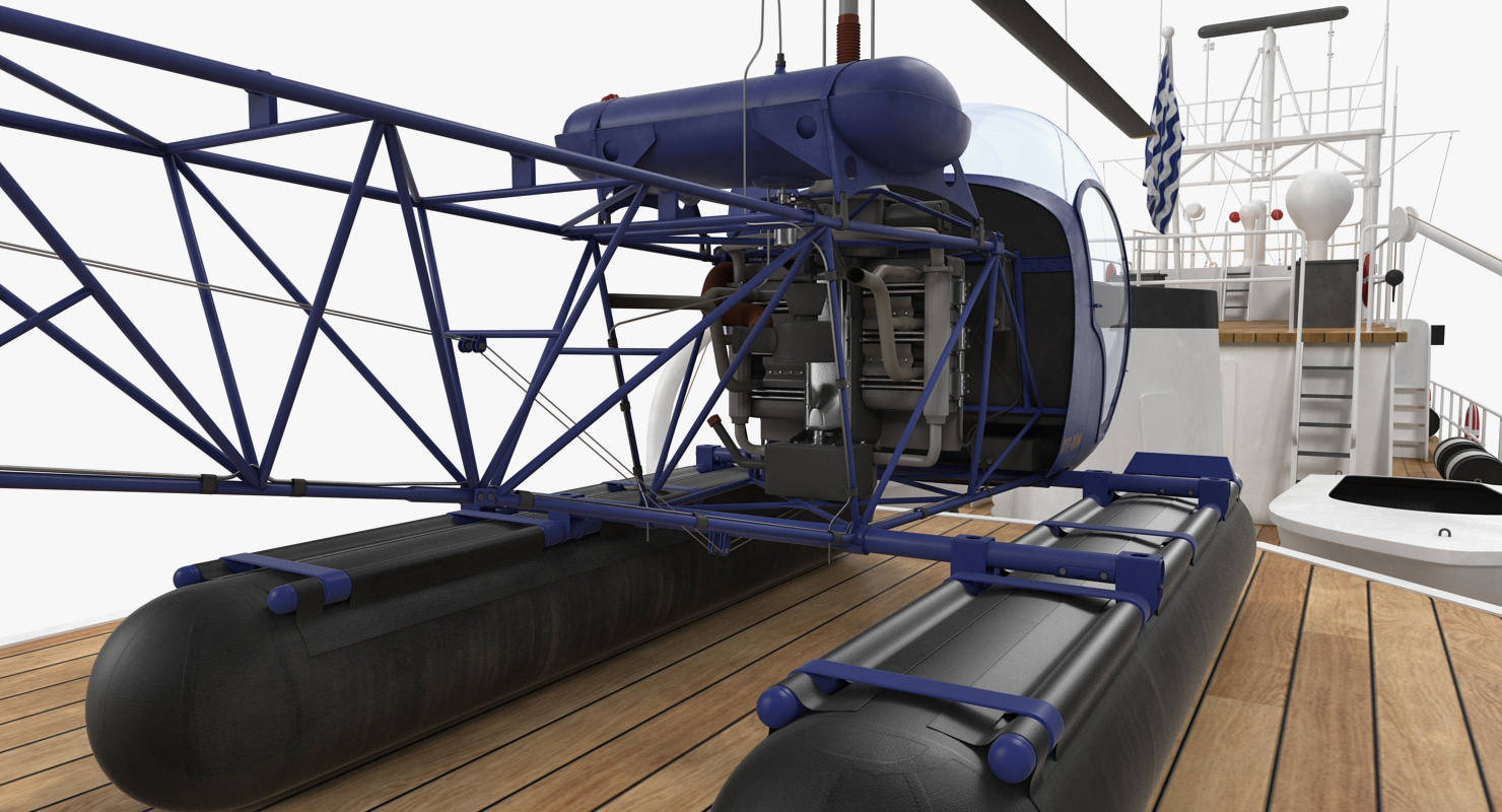 3D Old Scientific Research Vessel with Helicopter