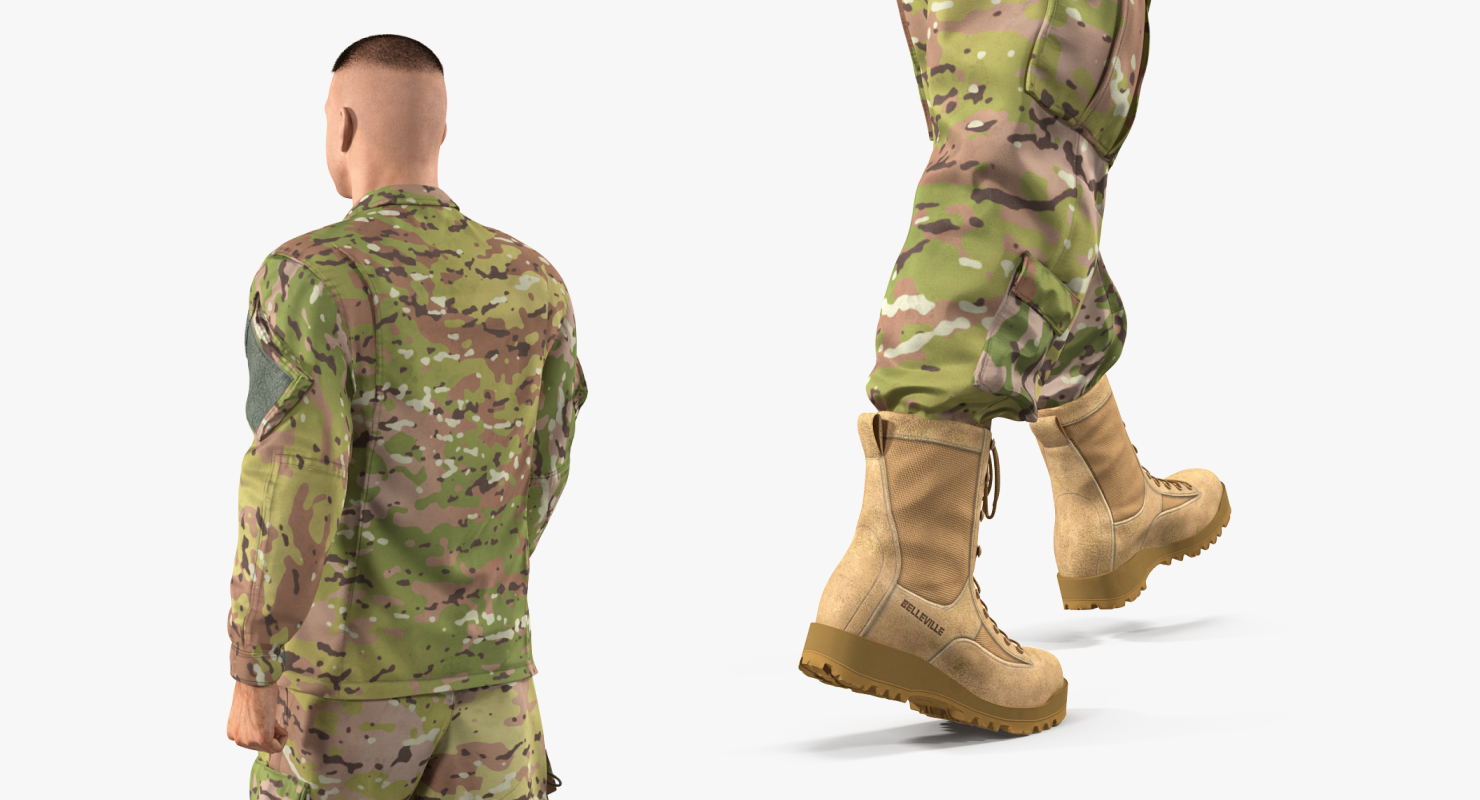 3D US Soldier Camouflage Uniform Walking Pose Fur