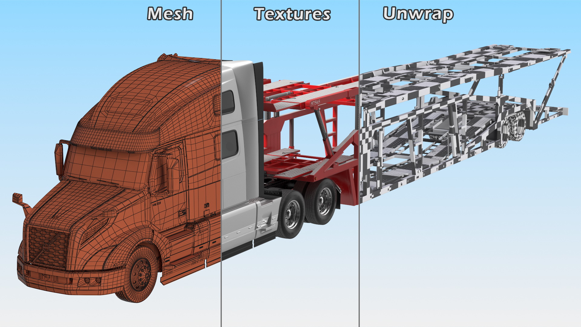 Volvo VNL 860 Truck with Sun Valley Car Carrier Rigged 3D model