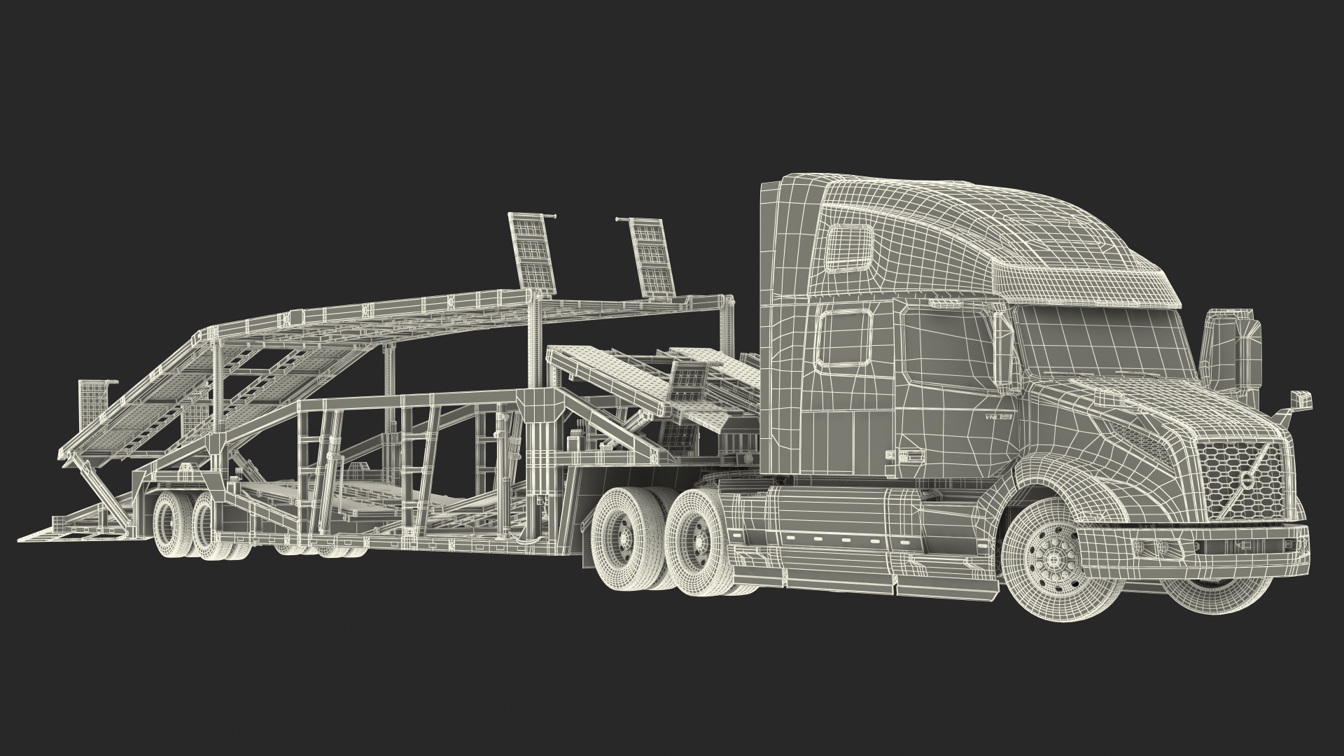 Volvo VNL 860 Truck with Sun Valley Car Carrier Rigged 3D model