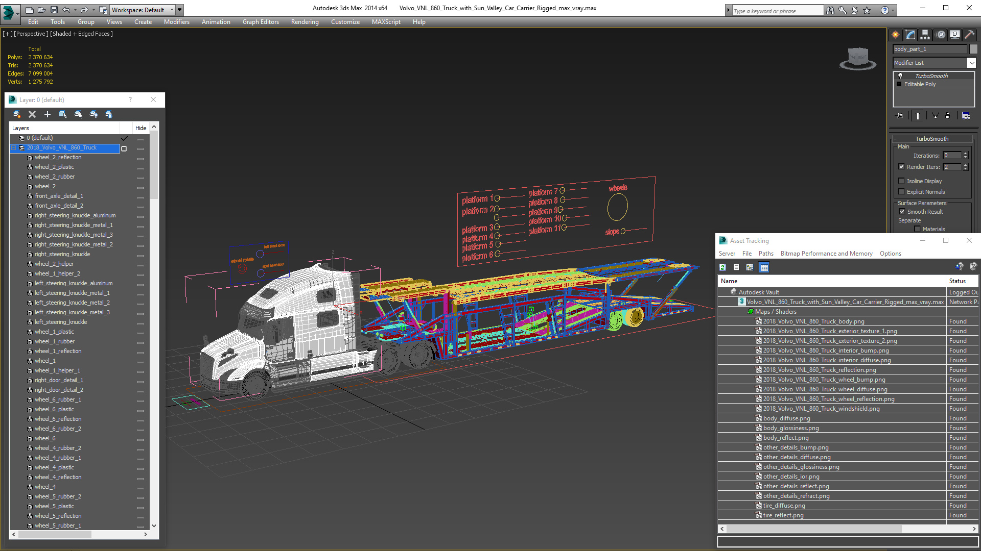 Volvo VNL 860 Truck with Sun Valley Car Carrier Rigged 3D model