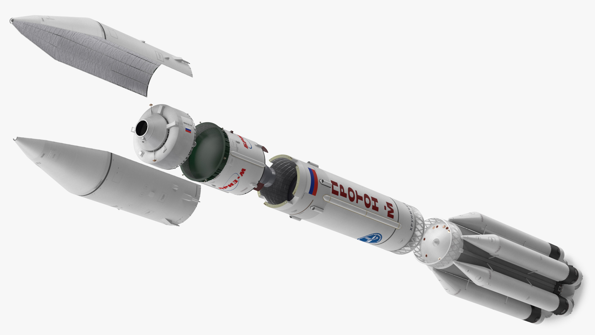 3D Proton M Rocket Main Parts