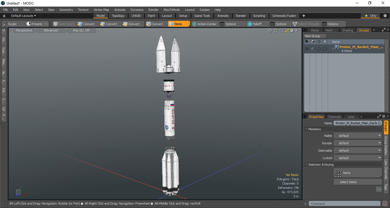 3D Proton M Rocket Main Parts