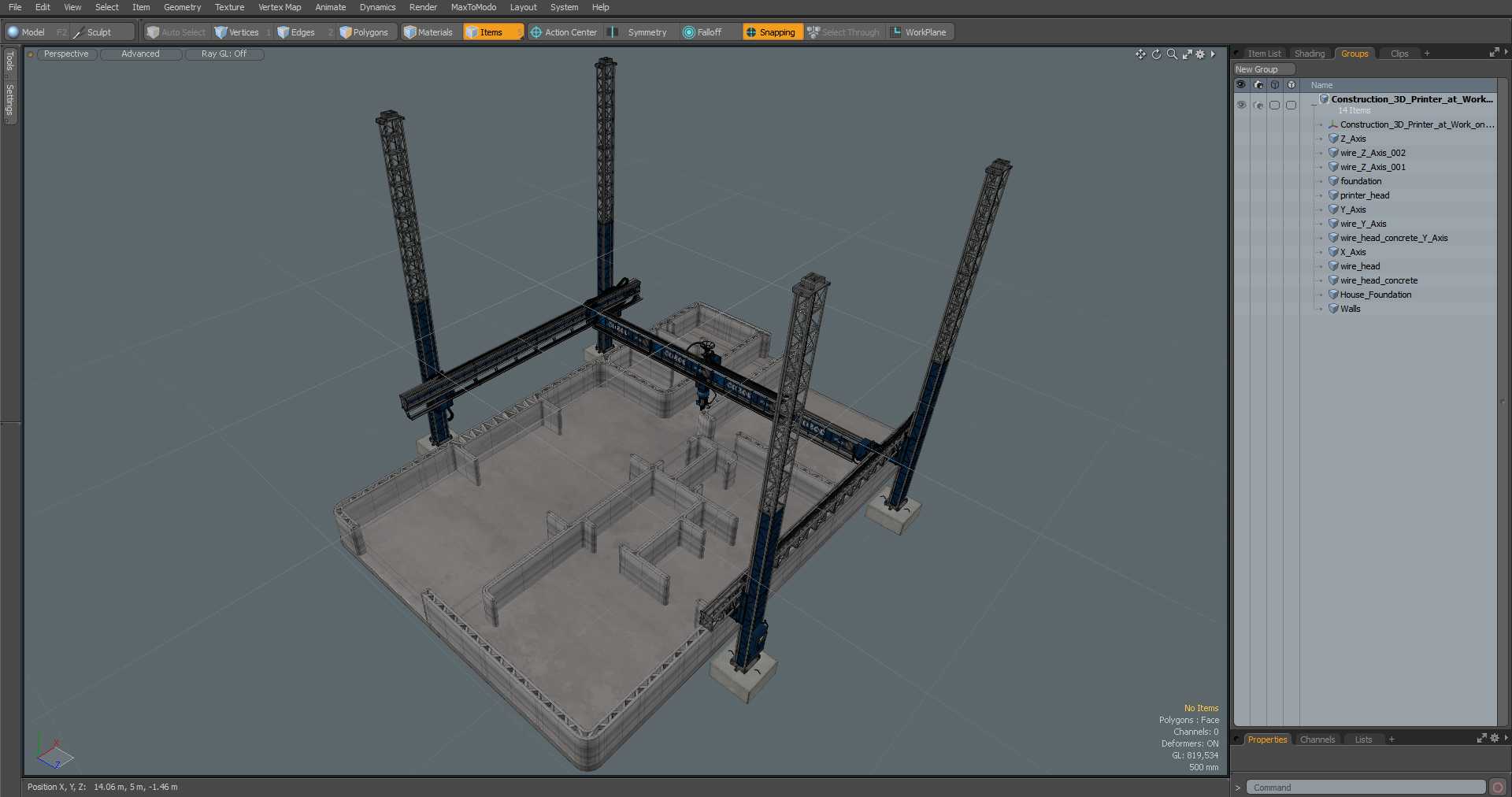 3D Construction 3D Printer at Work on Building Site model