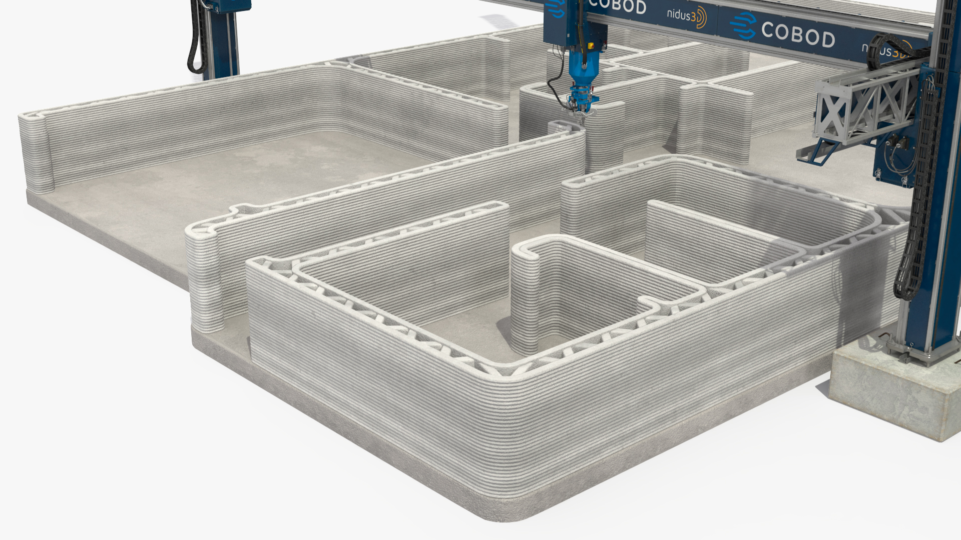 3D Construction 3D Printer at Work on Building Site model