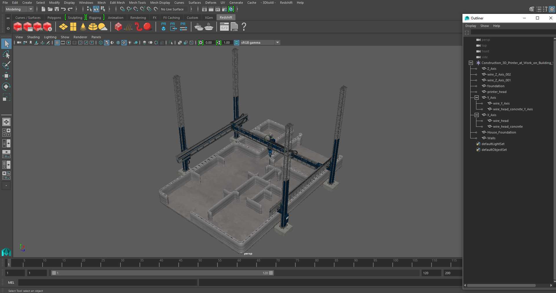 3D Construction 3D Printer at Work on Building Site model