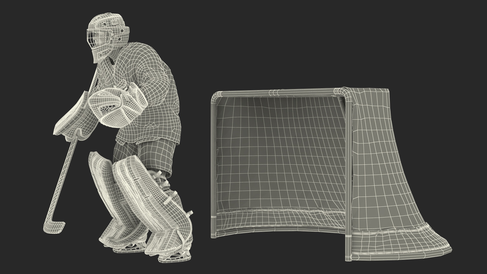 Goalie and Hockey Goal 3D