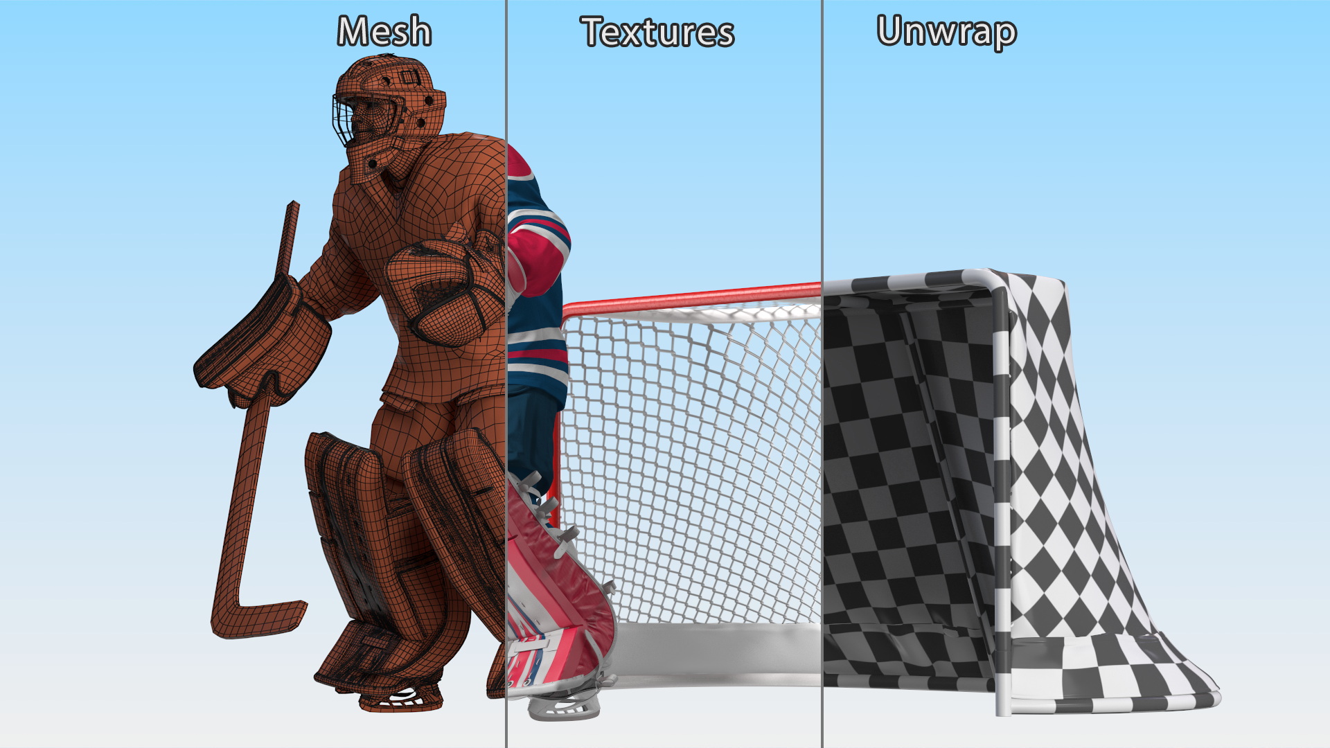 Goalie and Hockey Goal 3D