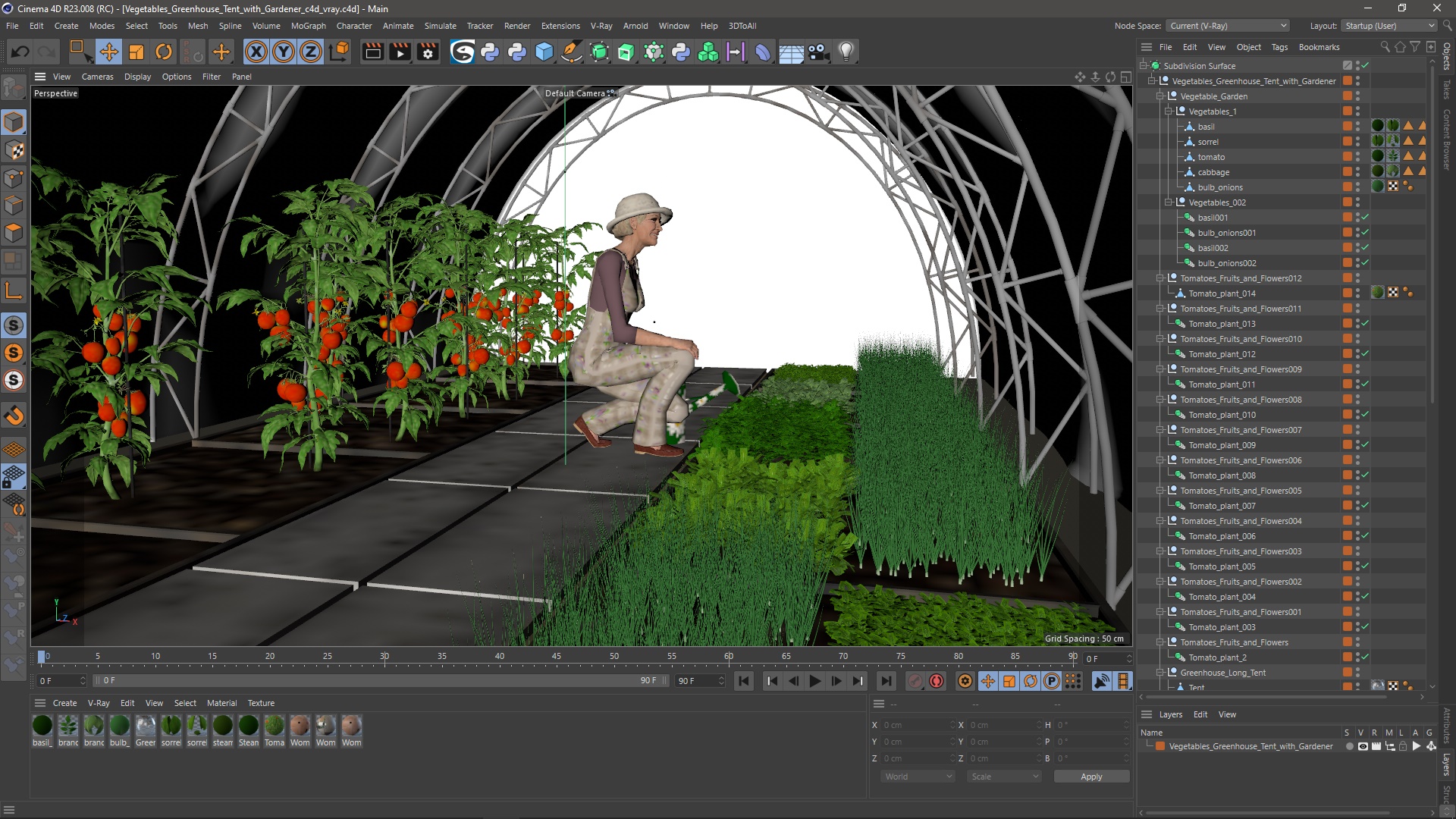 3D model Vegetables Greenhouse Tent with Gardener