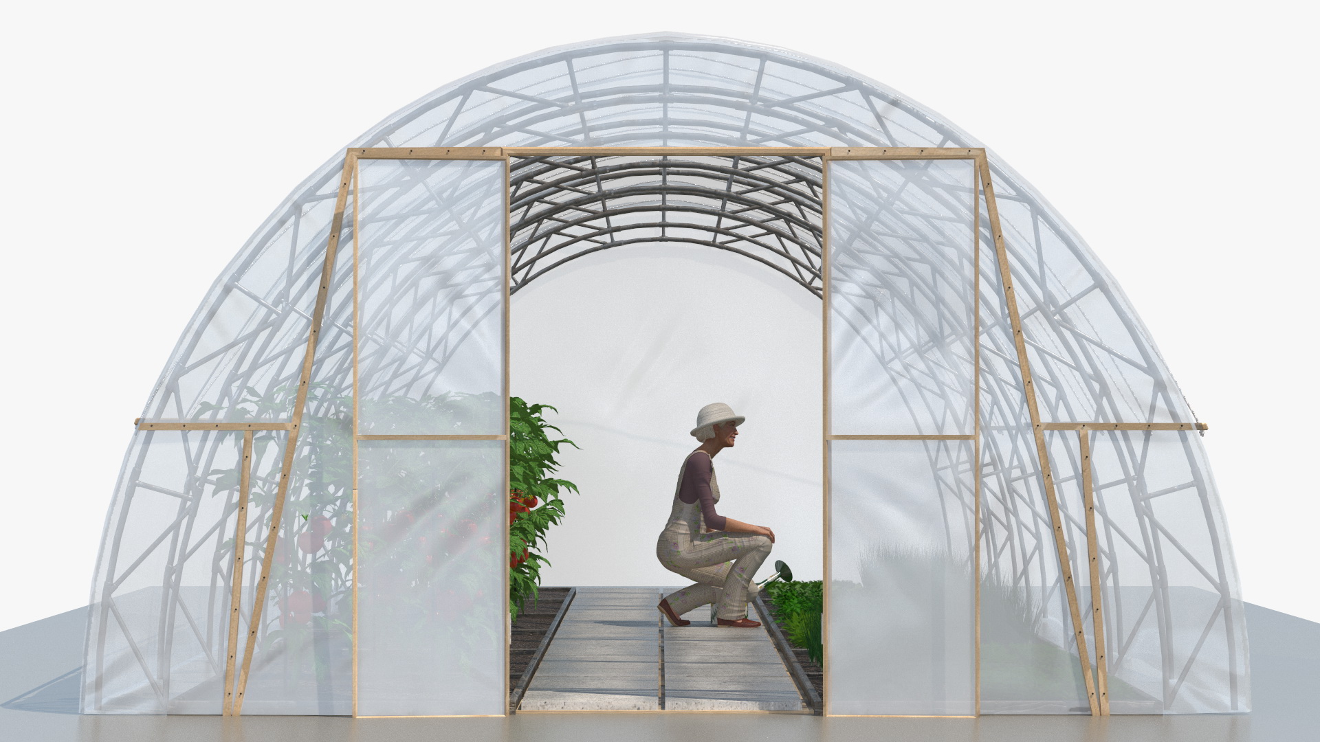 3D model Vegetables Greenhouse Tent with Gardener