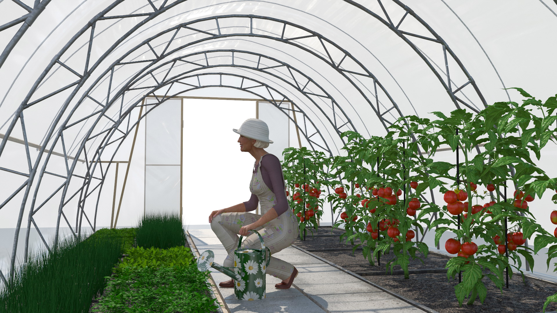 3D model Vegetables Greenhouse Tent with Gardener