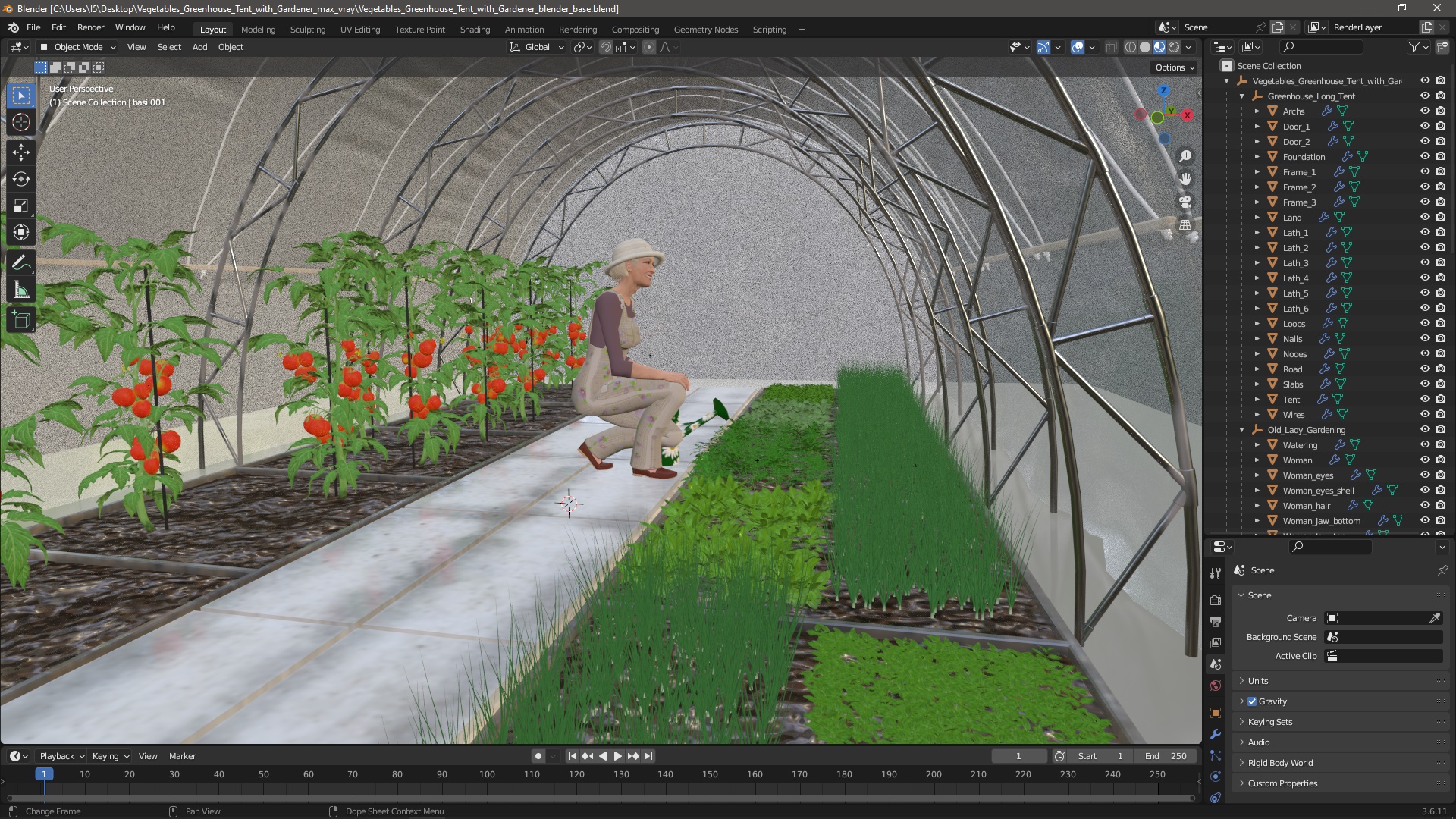 3D model Vegetables Greenhouse Tent with Gardener