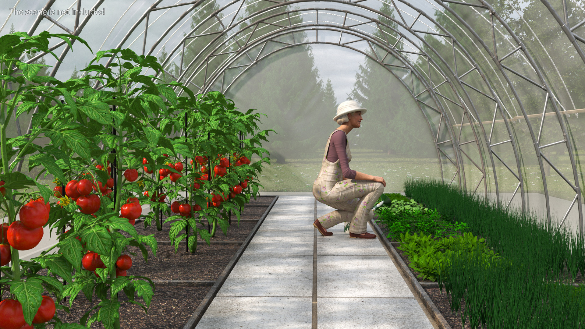 3D model Vegetables Greenhouse Tent with Gardener