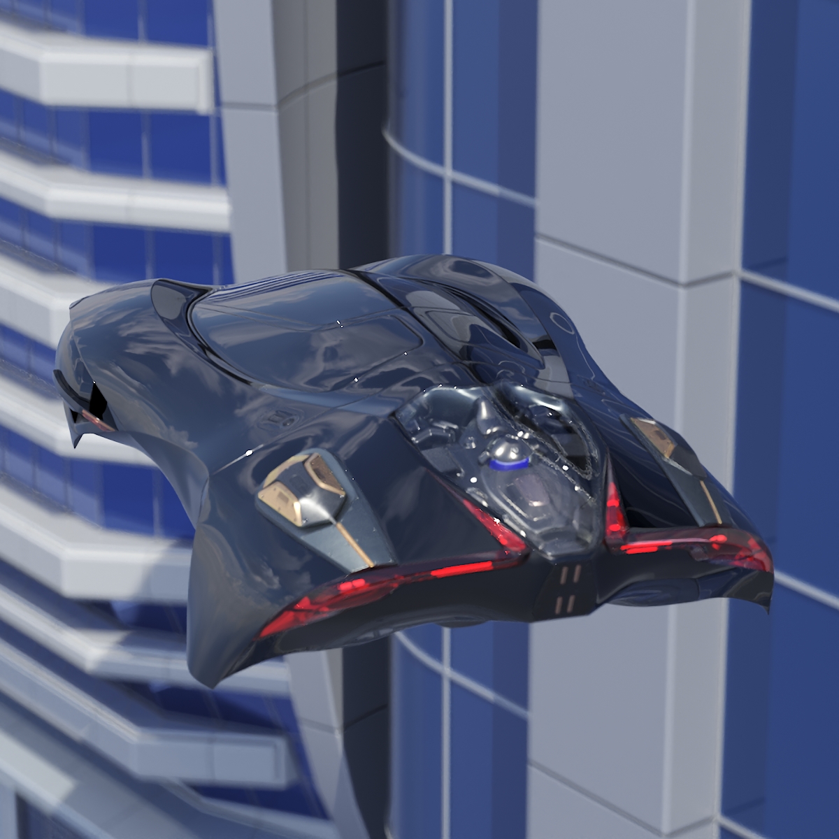 3D model Black Futuristic Urban Flying Car Rigged