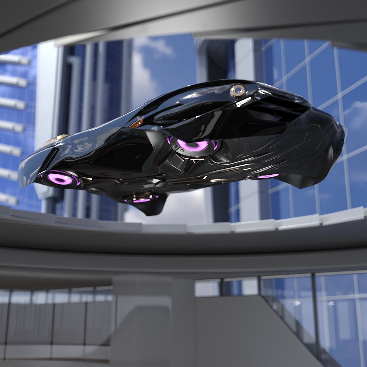 3D model Black Futuristic Urban Flying Car Rigged