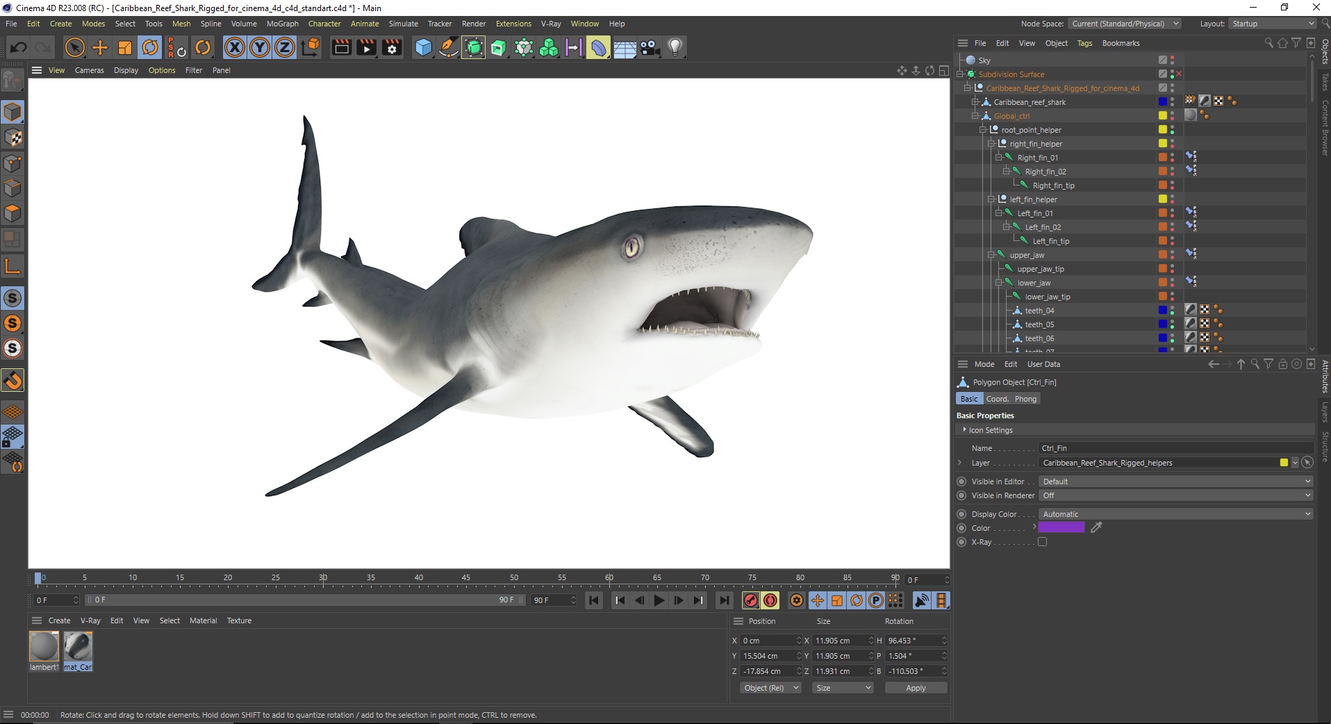 3D Caribbean Reef Shark Rigged for Cinema 4D