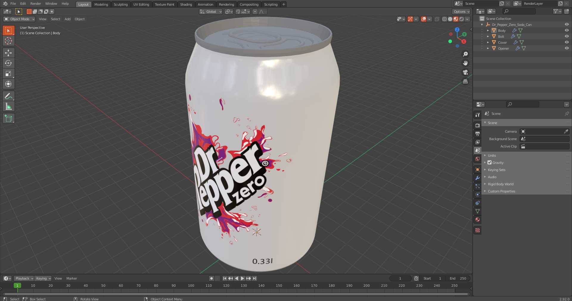 3D Dr Pepper Zero Soda Can model