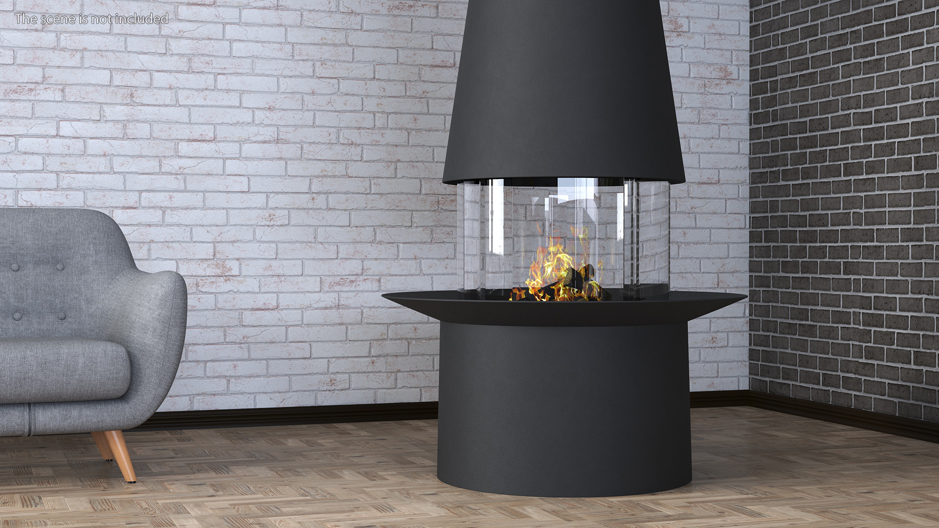 Central Fireplace Focus Creation Filiofocus 1600 Black 3D model