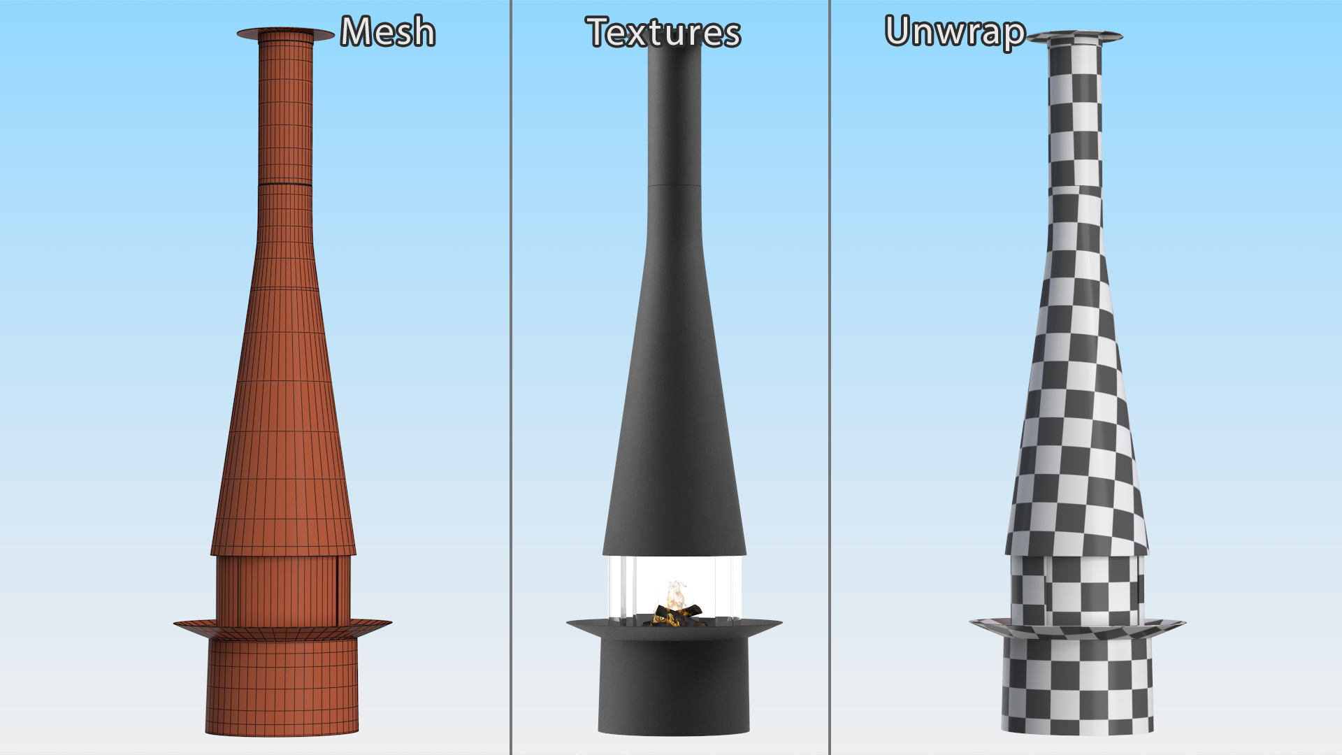 Central Fireplace Focus Creation Filiofocus 1600 Black 3D model