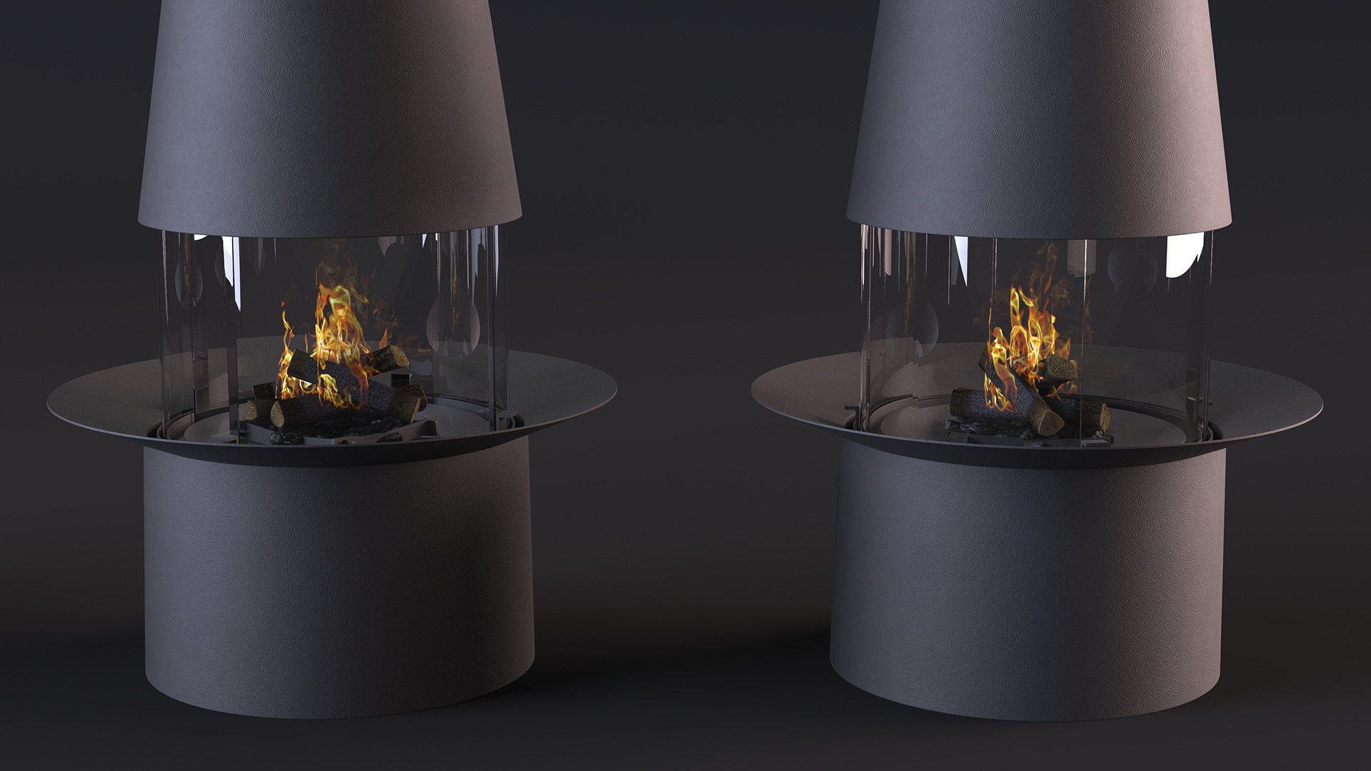 Central Fireplace Focus Creation Filiofocus 1600 Black 3D model