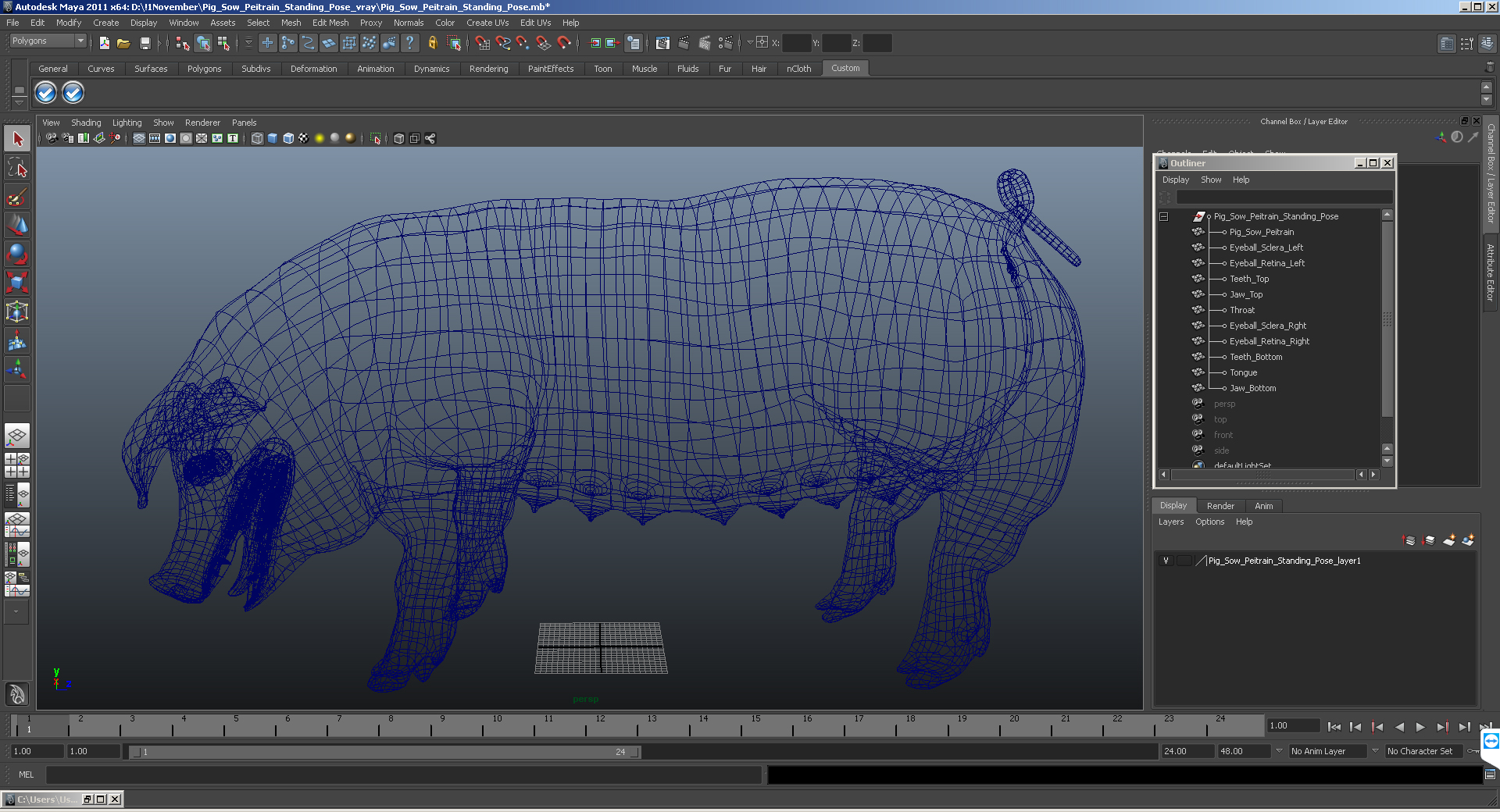 3D Hampshire Pig Sow Standing Pose