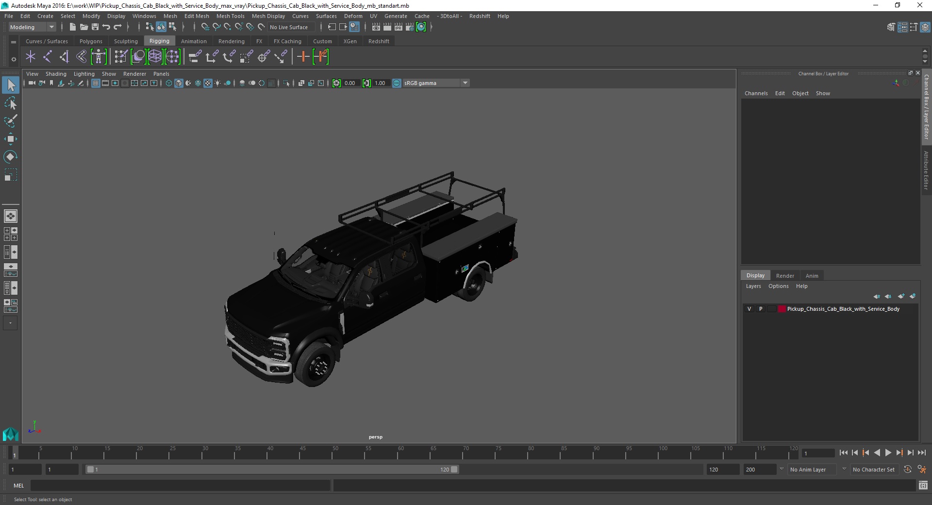 Pickup Chassis Cab Black with Service Body 3D