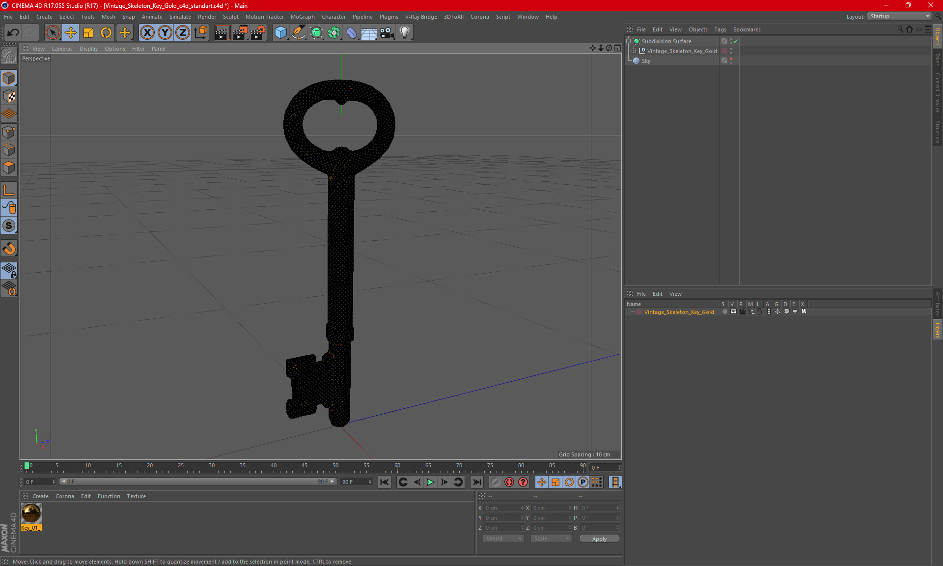 3D model Vintage Skeleton Key Gold