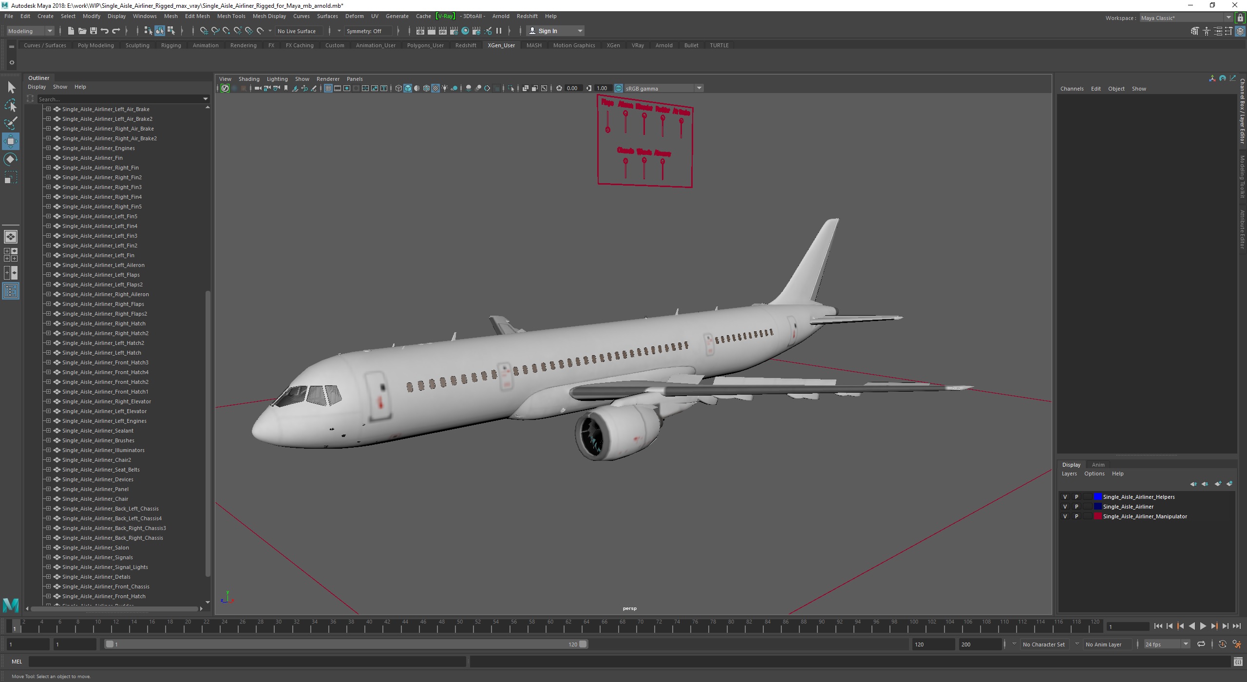 Single Aisle Airliner Rigged for Maya 3D