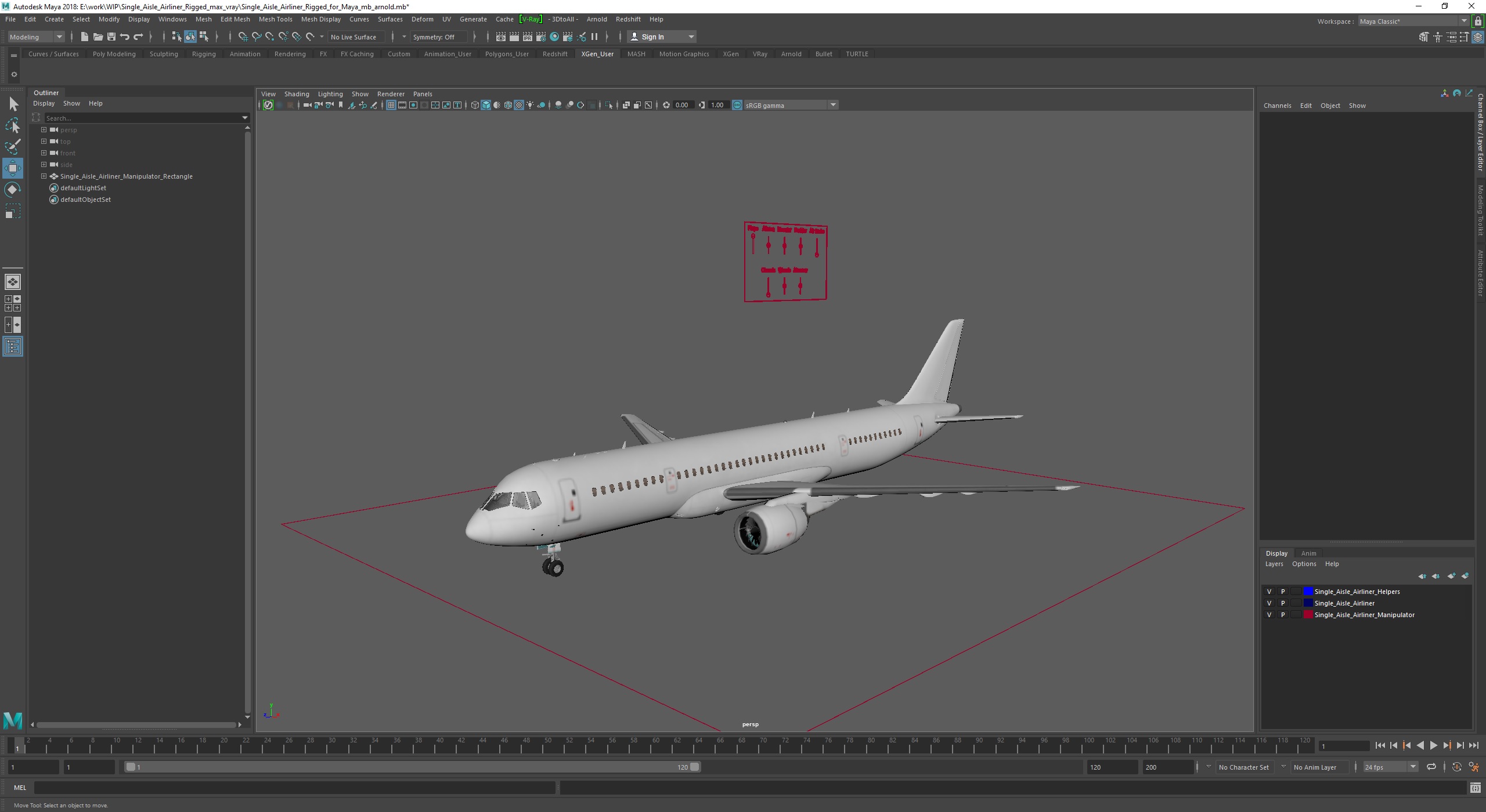 Single Aisle Airliner Rigged for Maya 3D