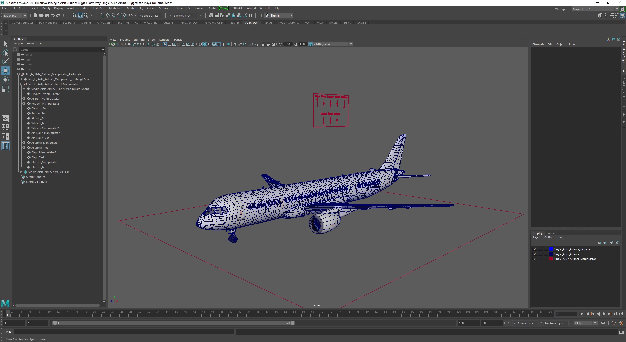 Single Aisle Airliner Rigged for Maya 3D