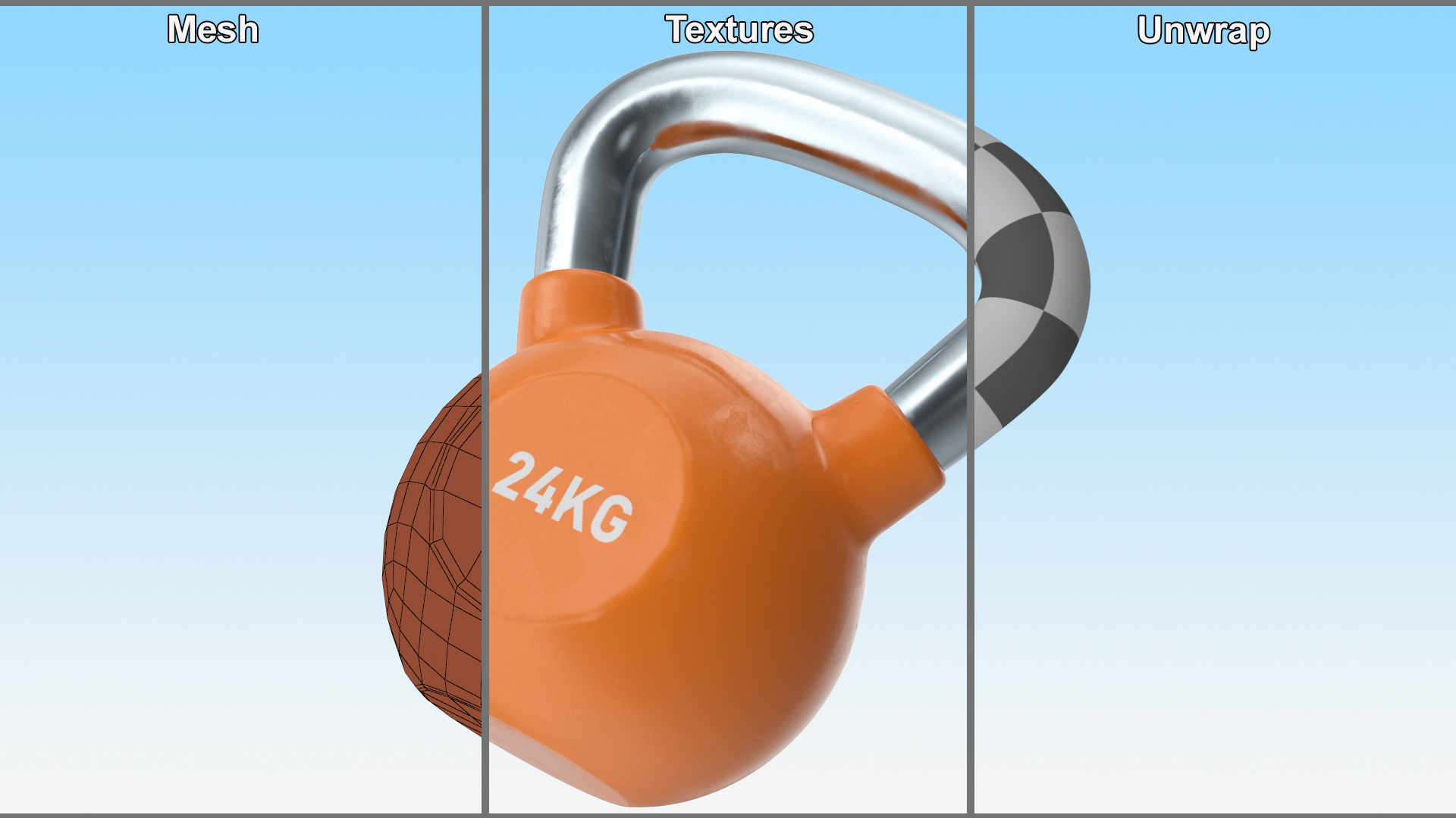 3D Vinyl Coated Iron Kettlebell 24kg model