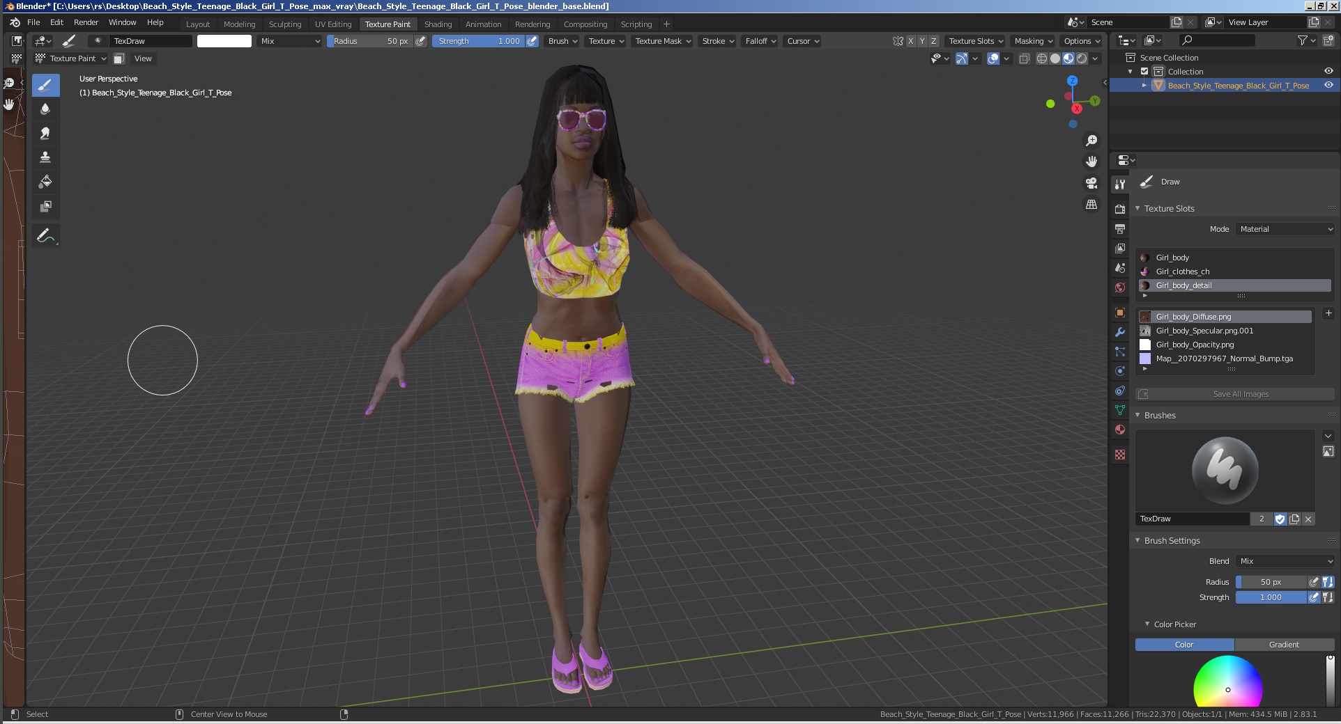 3D Beach Style Young Black Woman T Pose