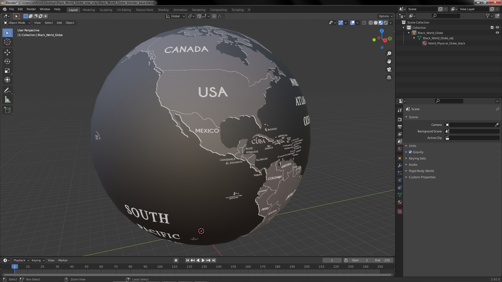 Black World Globe 3D