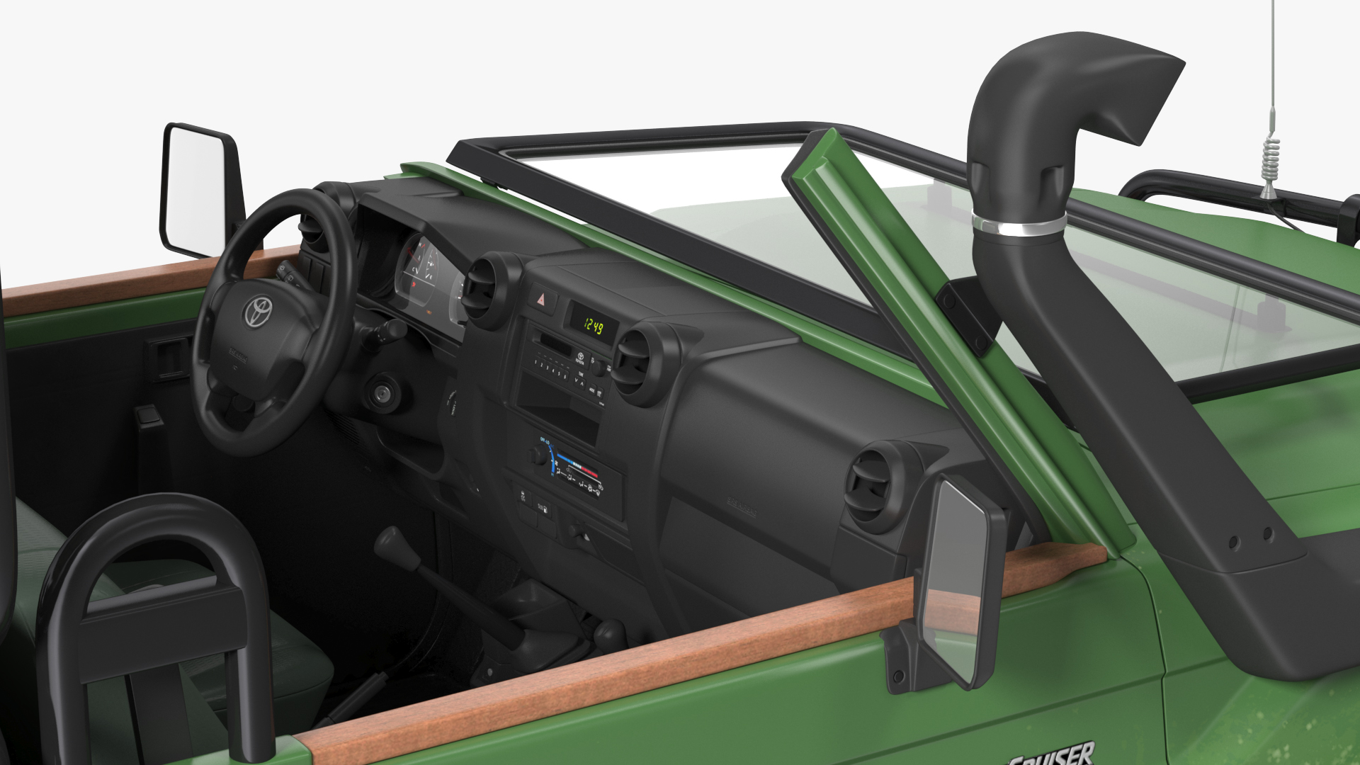 3D Toyota Land Cruiser Safari Open Sided Green Dirty Rigged