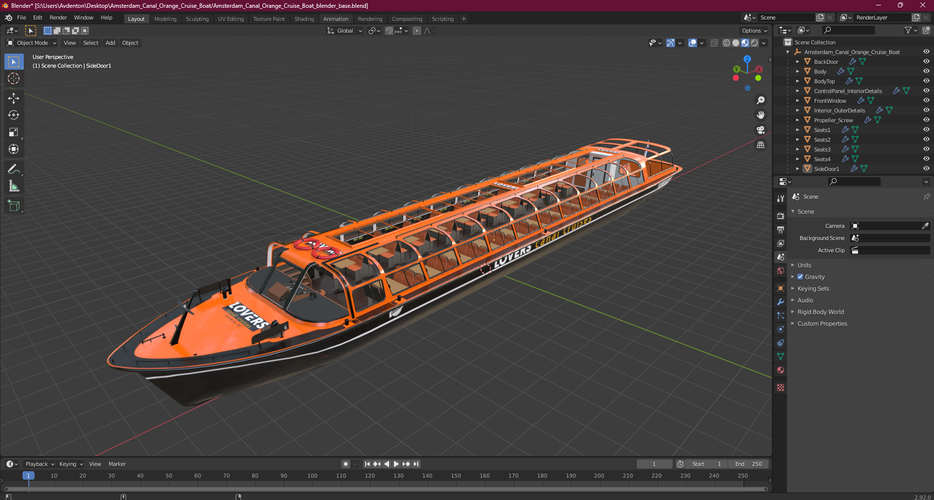 Amsterdam Canal Orange Cruise Boat 3D model