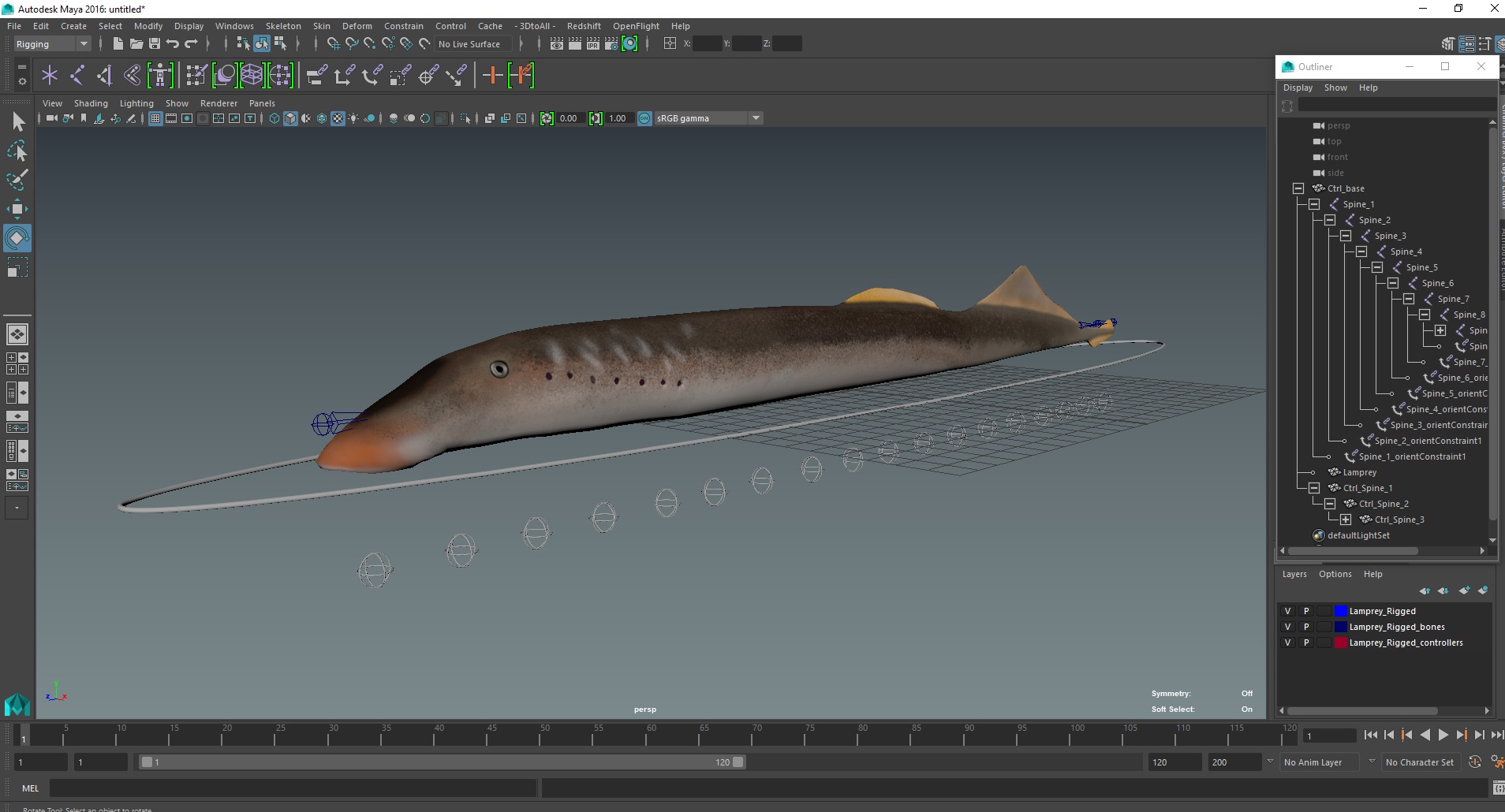 3D Lamprey Rigged for Maya model