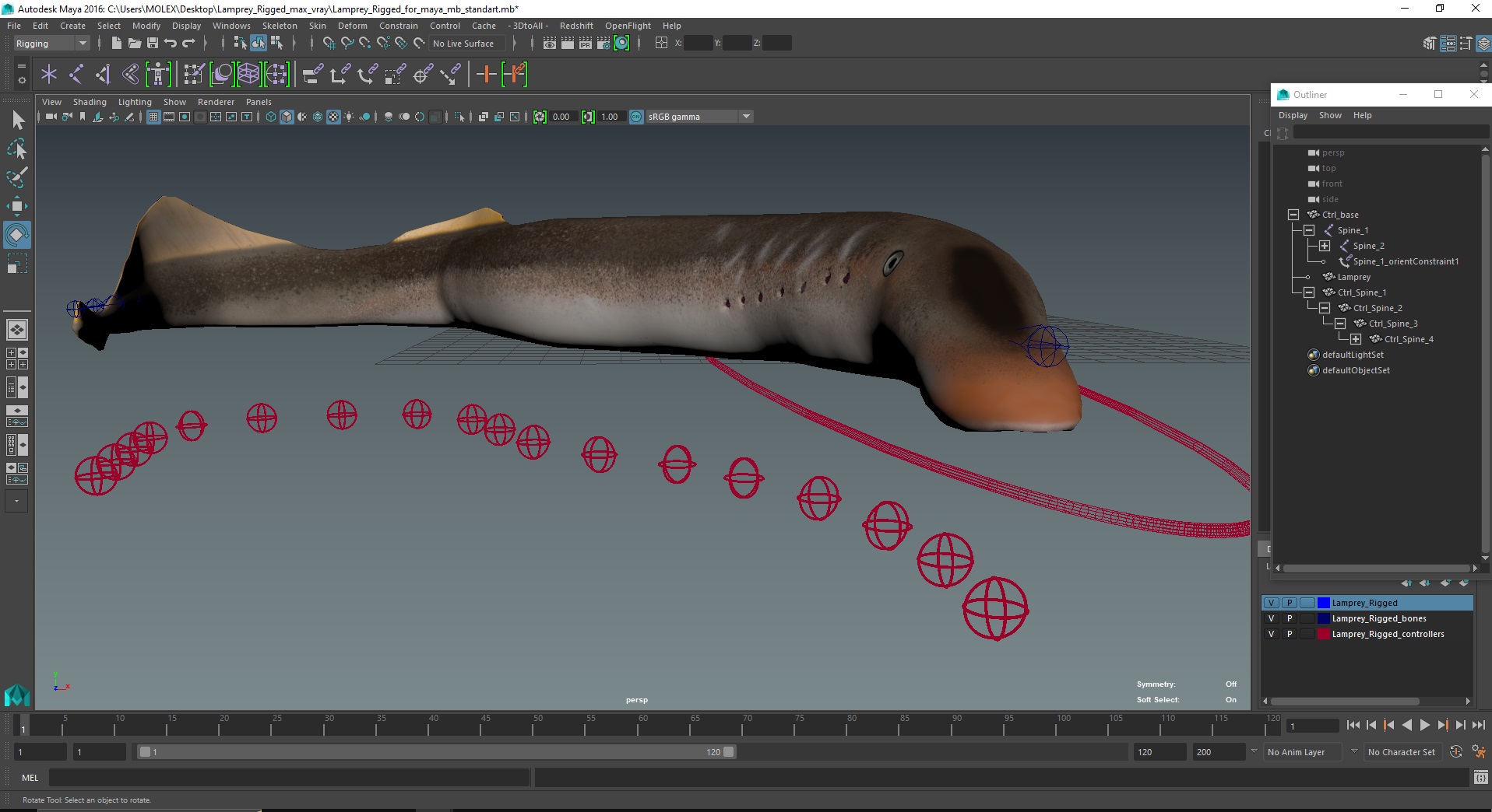 3D Lamprey Rigged for Maya model