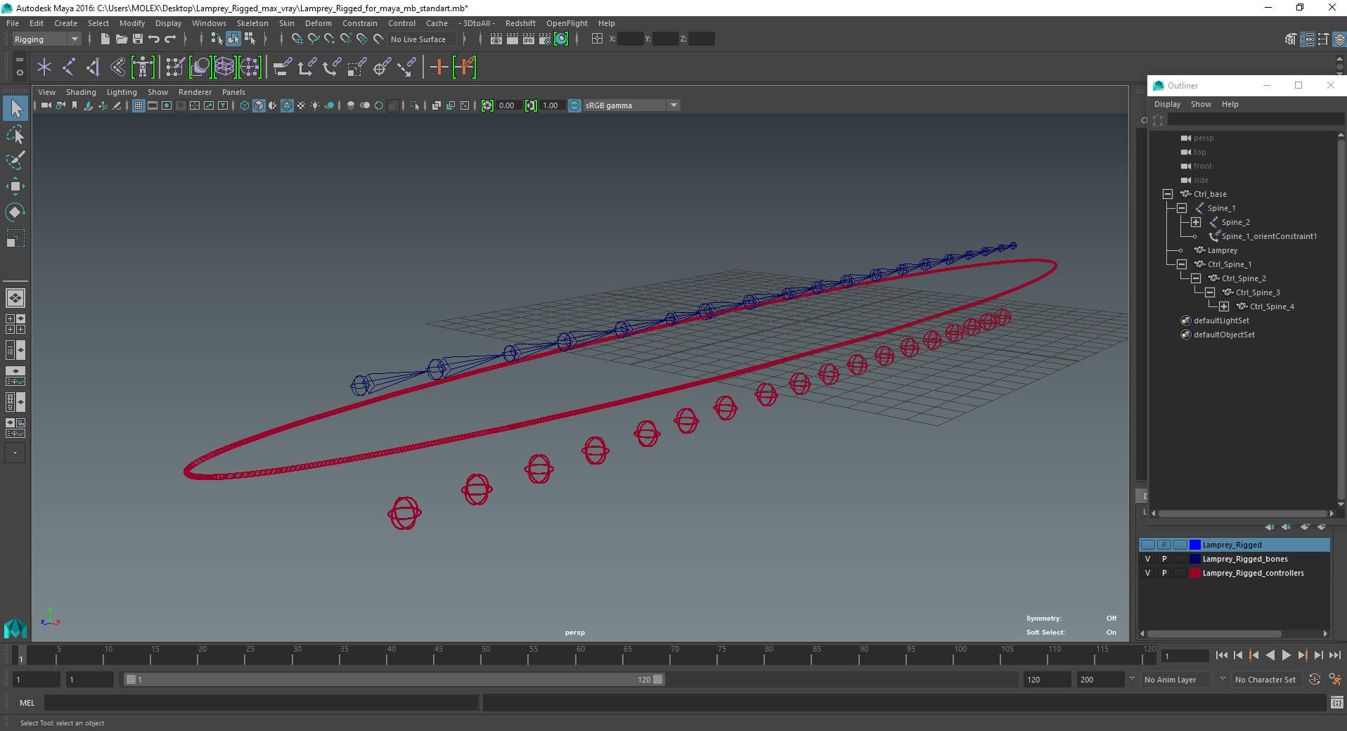 3D Lamprey Rigged for Maya model