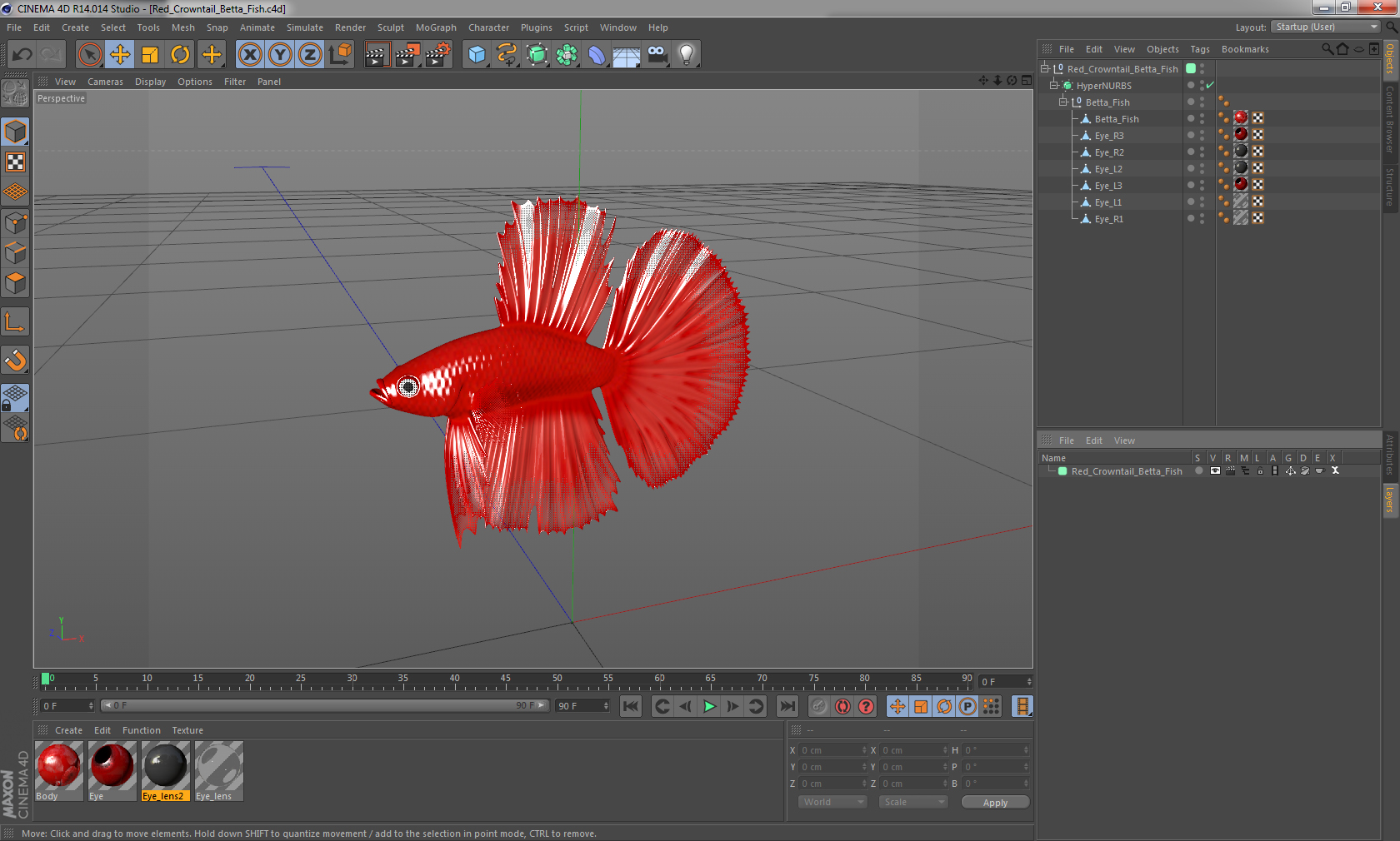 Red Crowntail Betta Fish 3D model