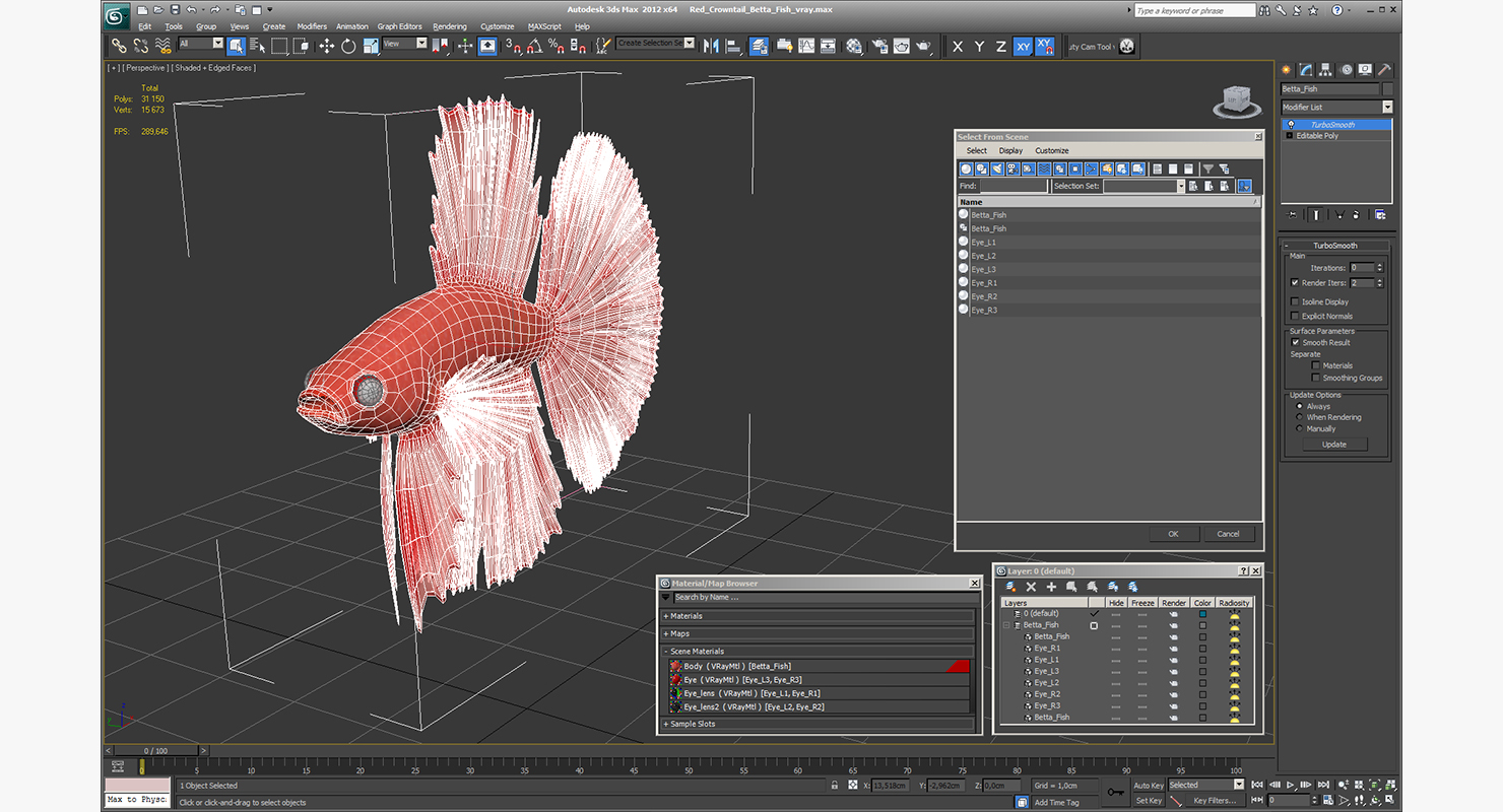 Red Crowntail Betta Fish 3D model