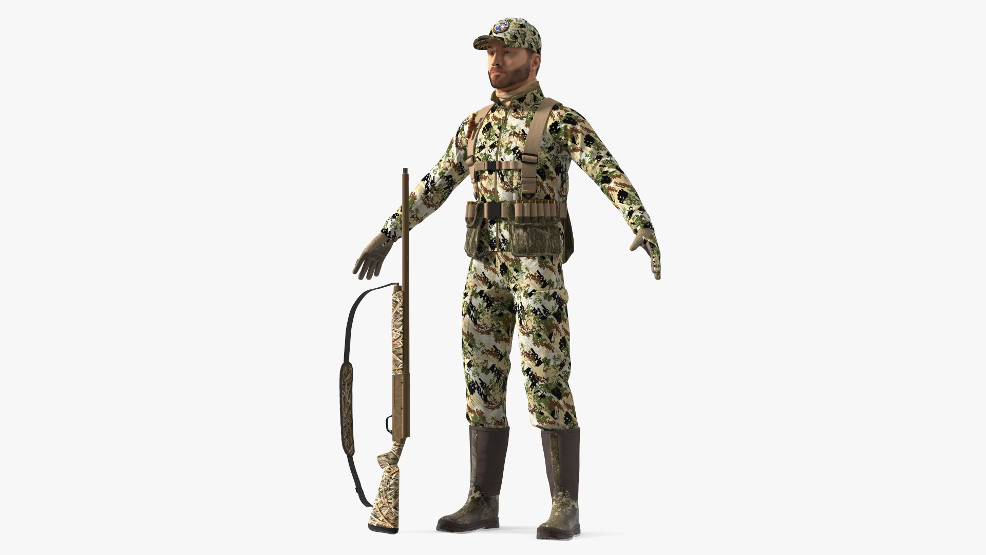 Modern Hunter in Forest Camo Fur Rigged 3D model