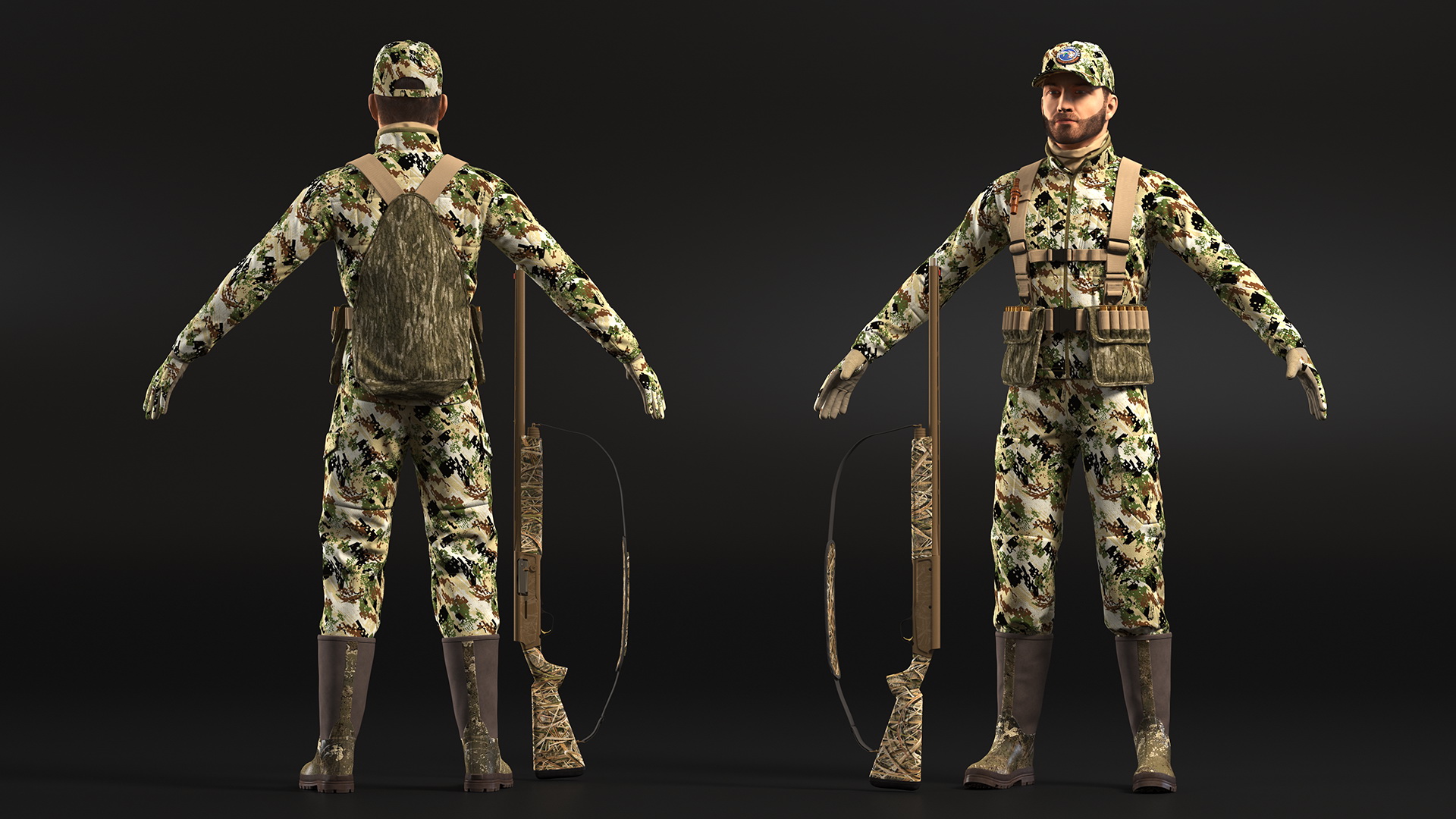 Modern Hunter in Forest Camo Fur Rigged 3D model