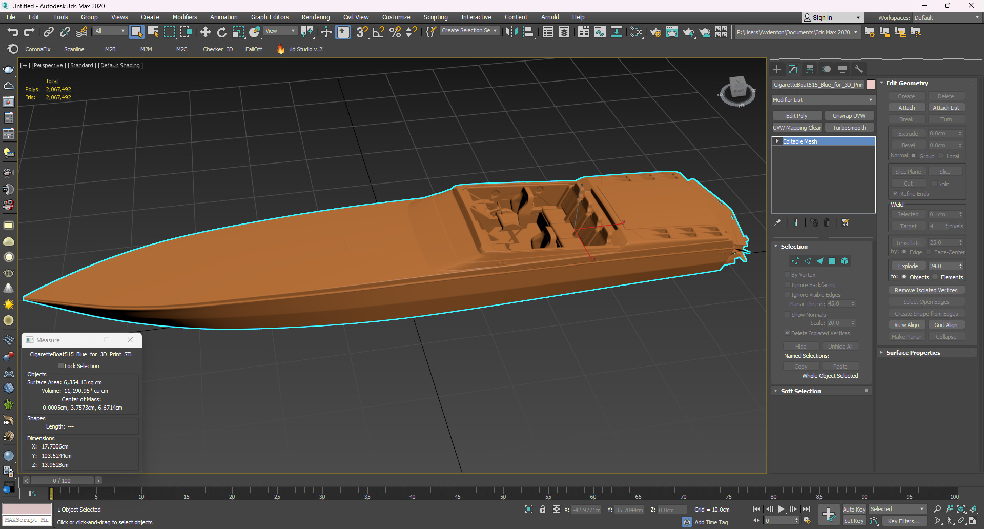 CigaretteBoat515 Blue for 3D Print 3D model