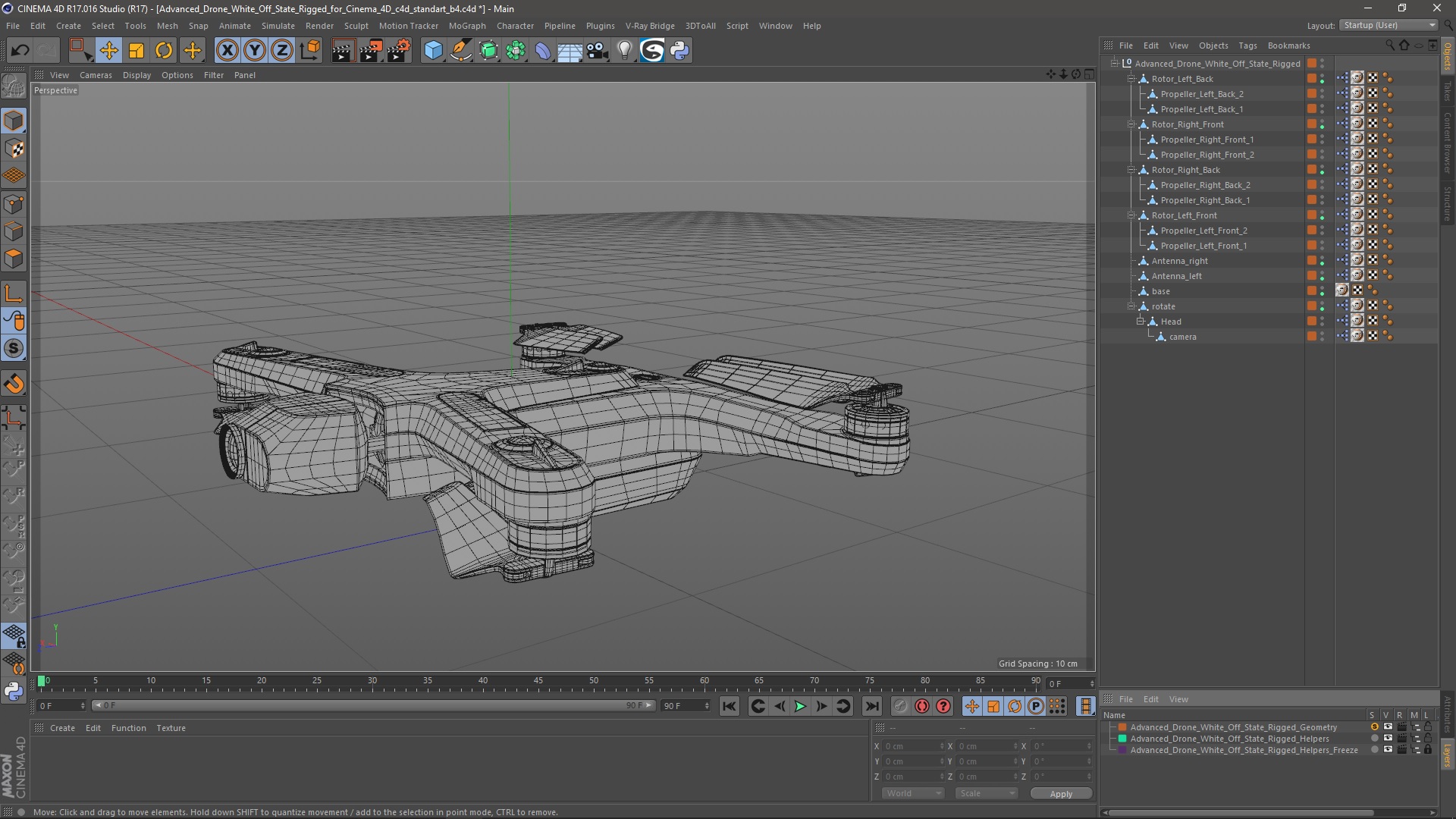 3D Advanced Drone White Off State Rigged for Cinema 4D