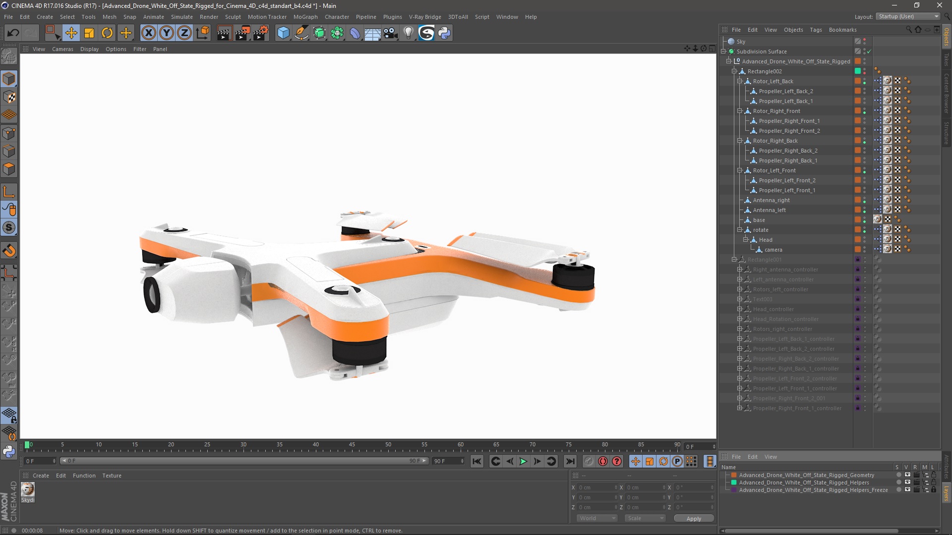 3D Advanced Drone White Off State Rigged for Cinema 4D