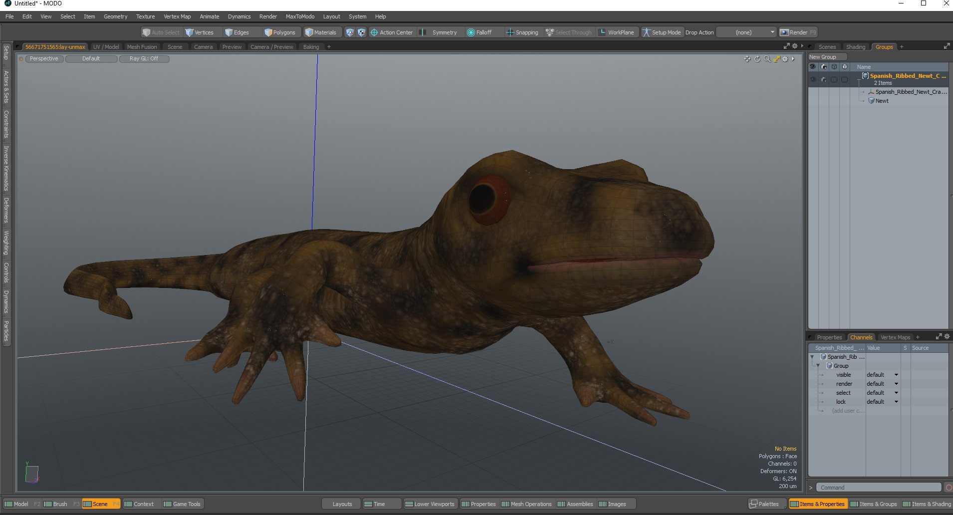 3D Spanish Ribbed Newt Crawling Pose model