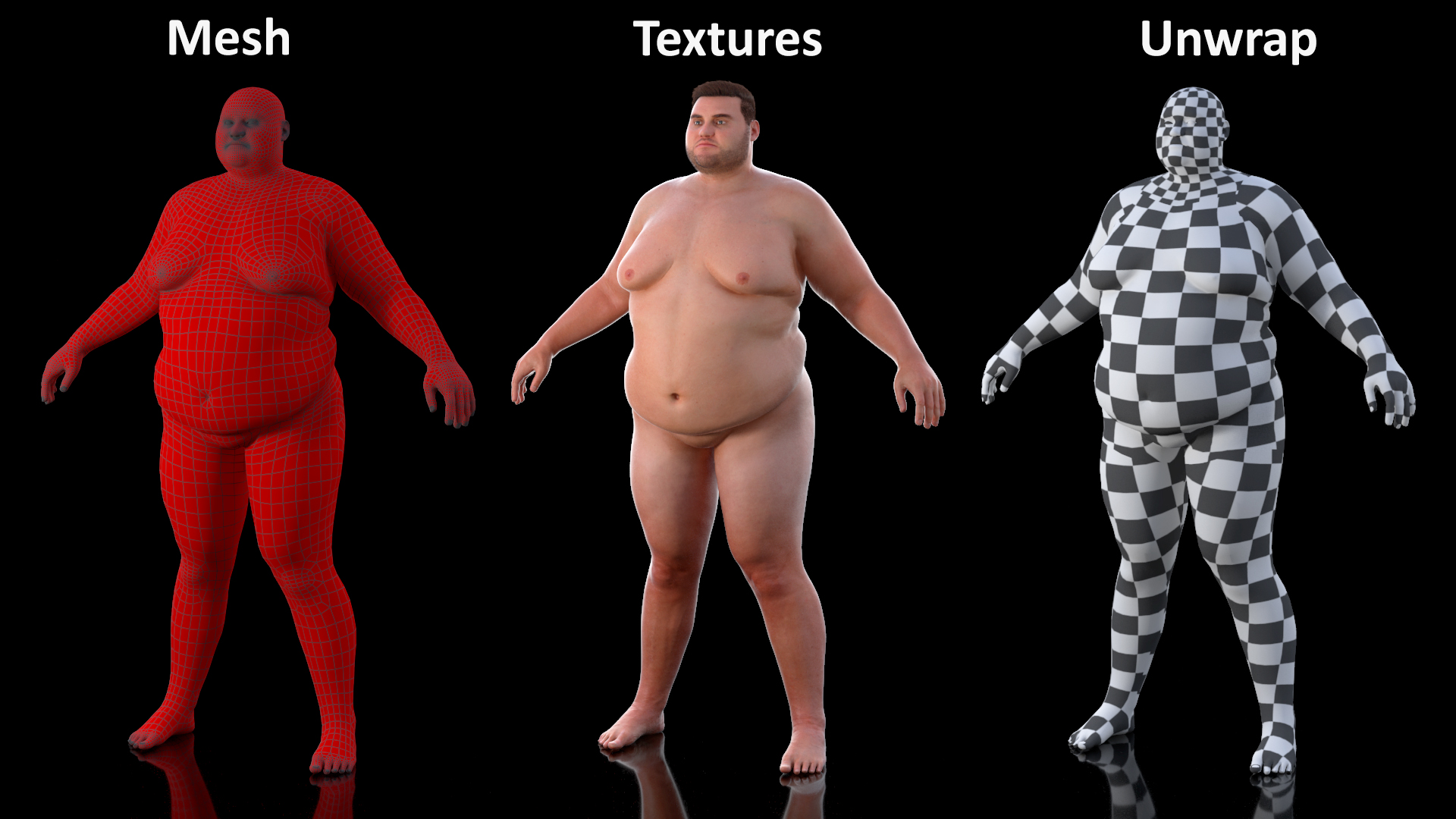 Naked Fat Man Fur Rigged 3D model